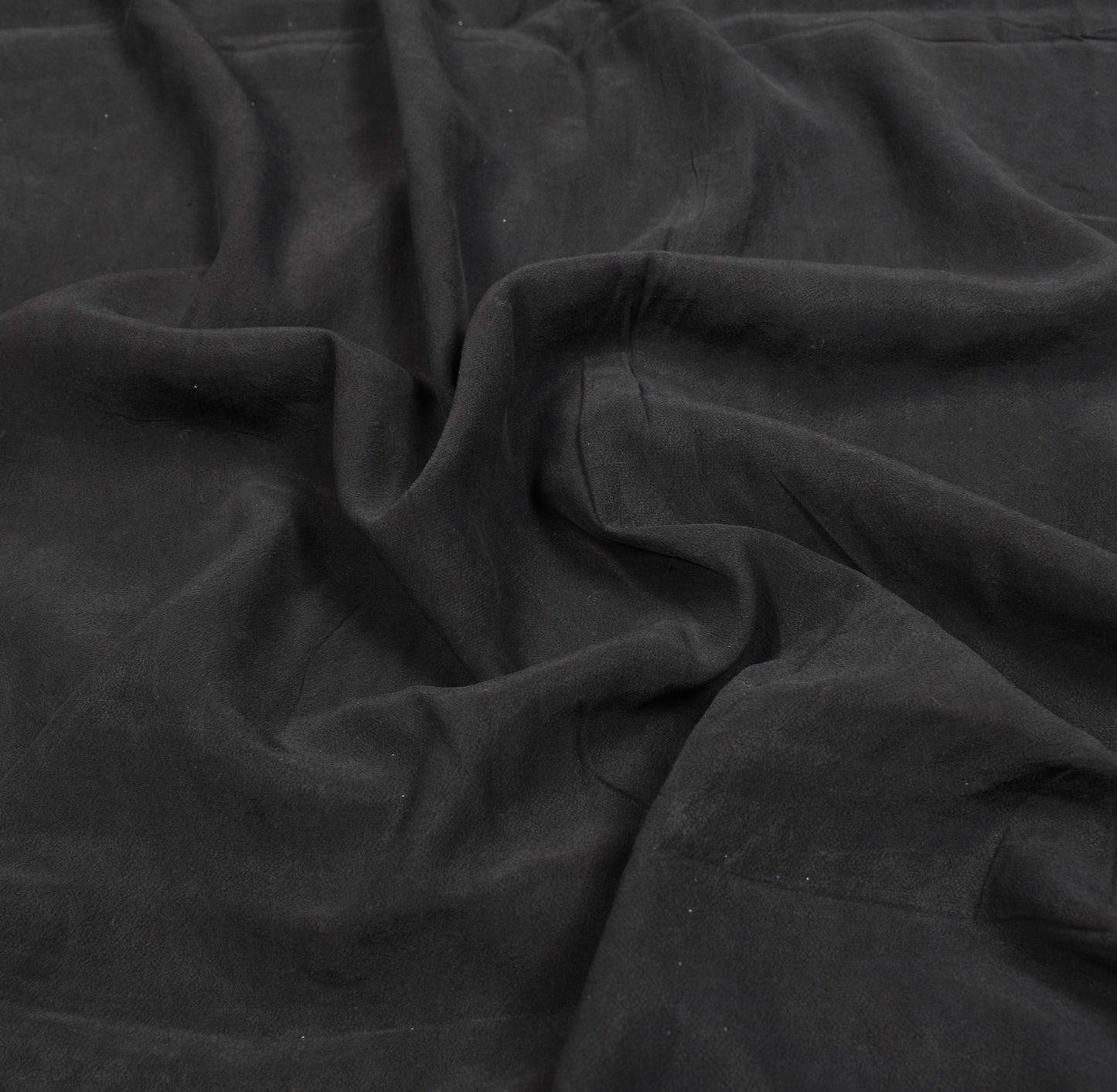 Sushila Vintage Black Plain Saree Aari Work Embroidered Pure Crepe Sari Fabric