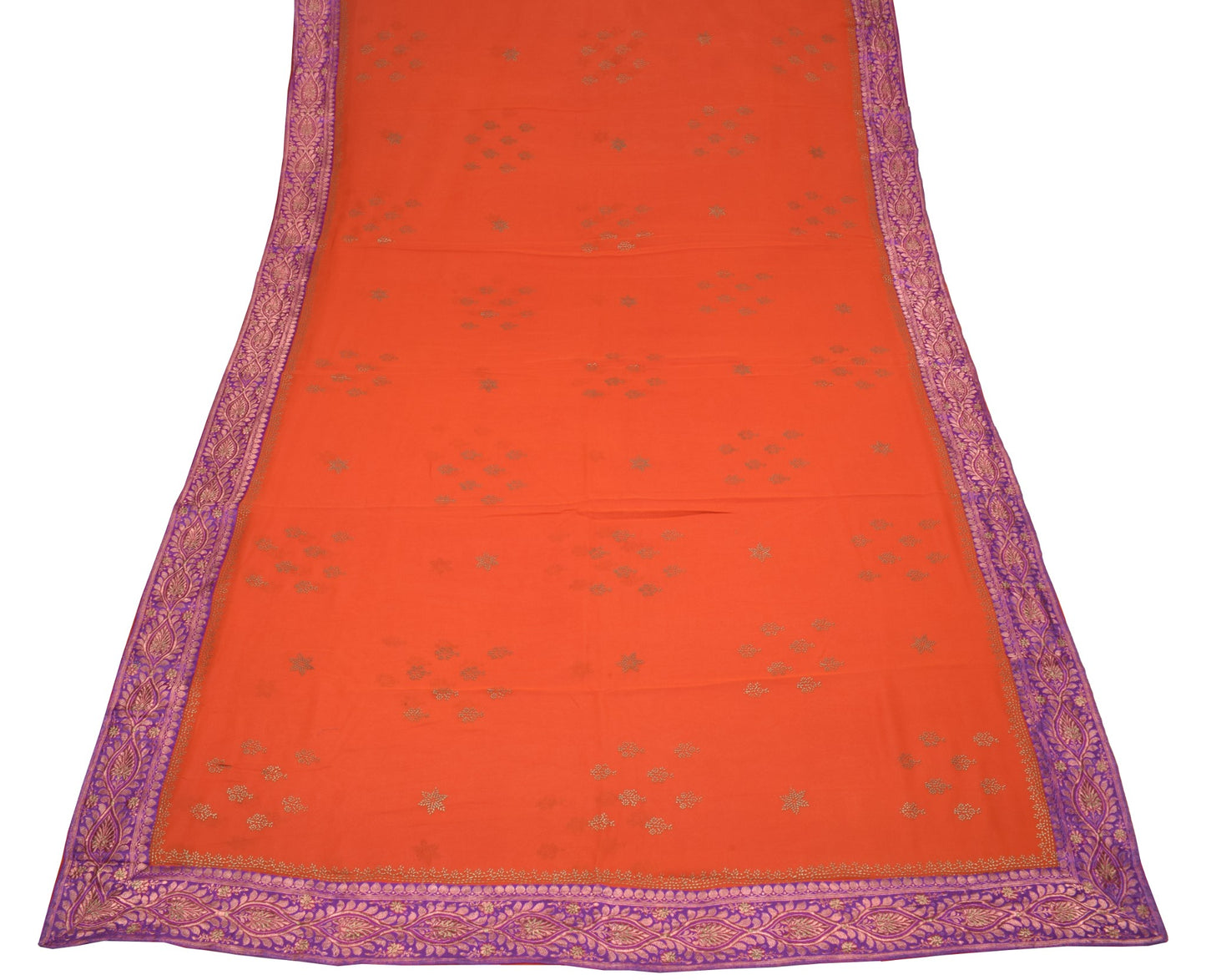 Sushila Vintage Rust Pure Georgette Saree Printed Banarasi Border Sari Fabric