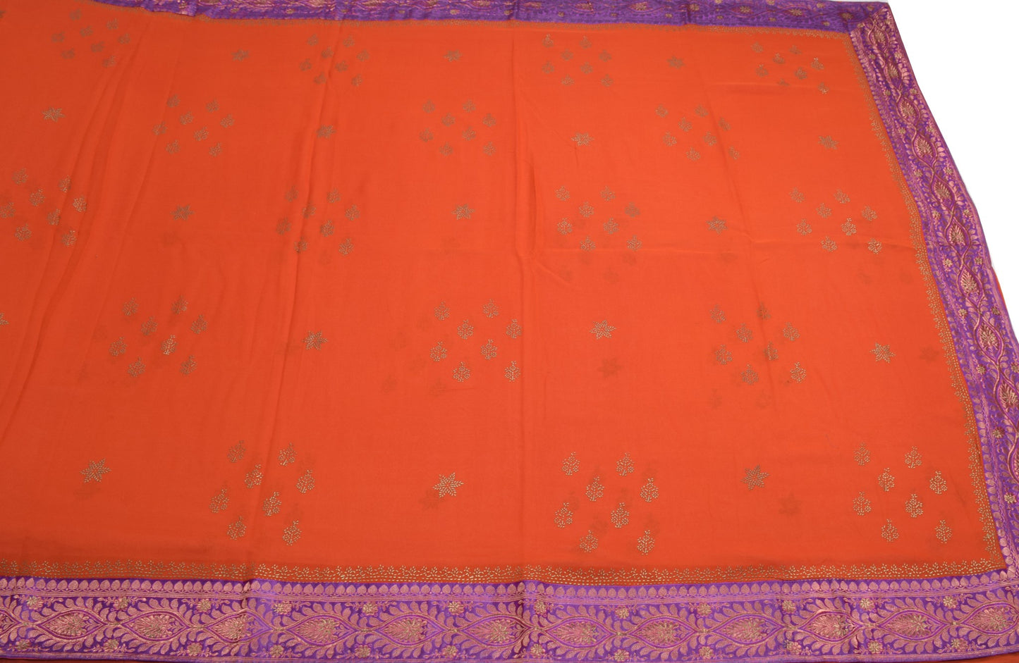 Sushila Vintage Rust Pure Georgette Saree Printed Banarasi Border Sari Fabric