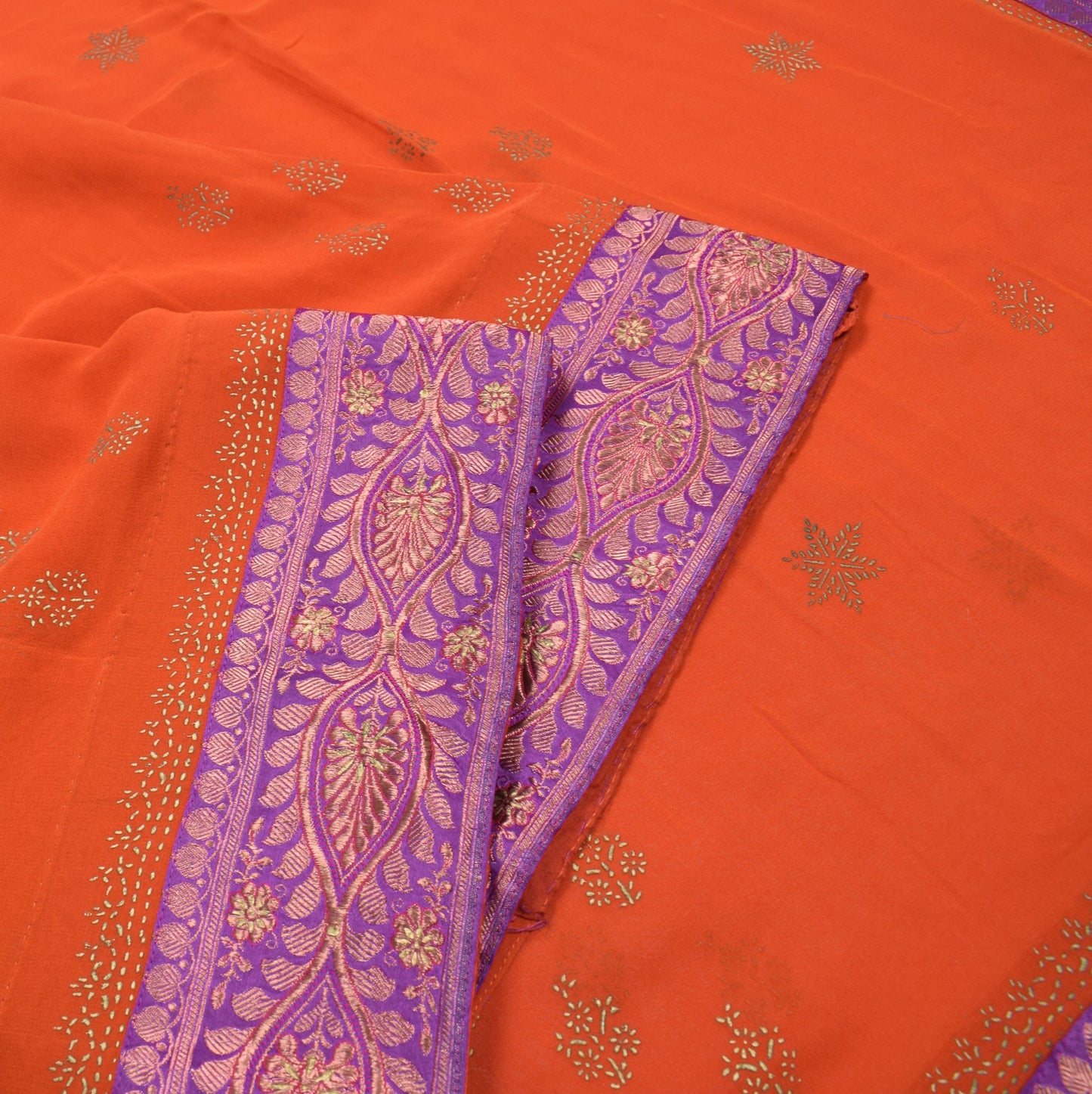 Sushila Vintage Rust Pure Georgette Saree Printed Banarasi Border Sari Fabric