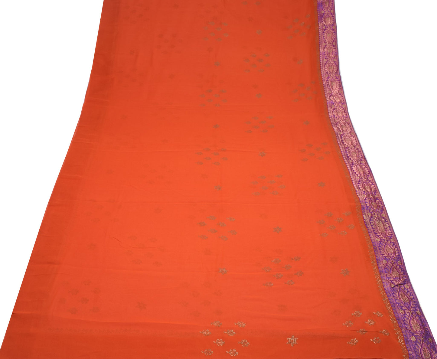 Sushila Vintage Rust Pure Georgette Saree Printed Banarasi Border Sari Fabric