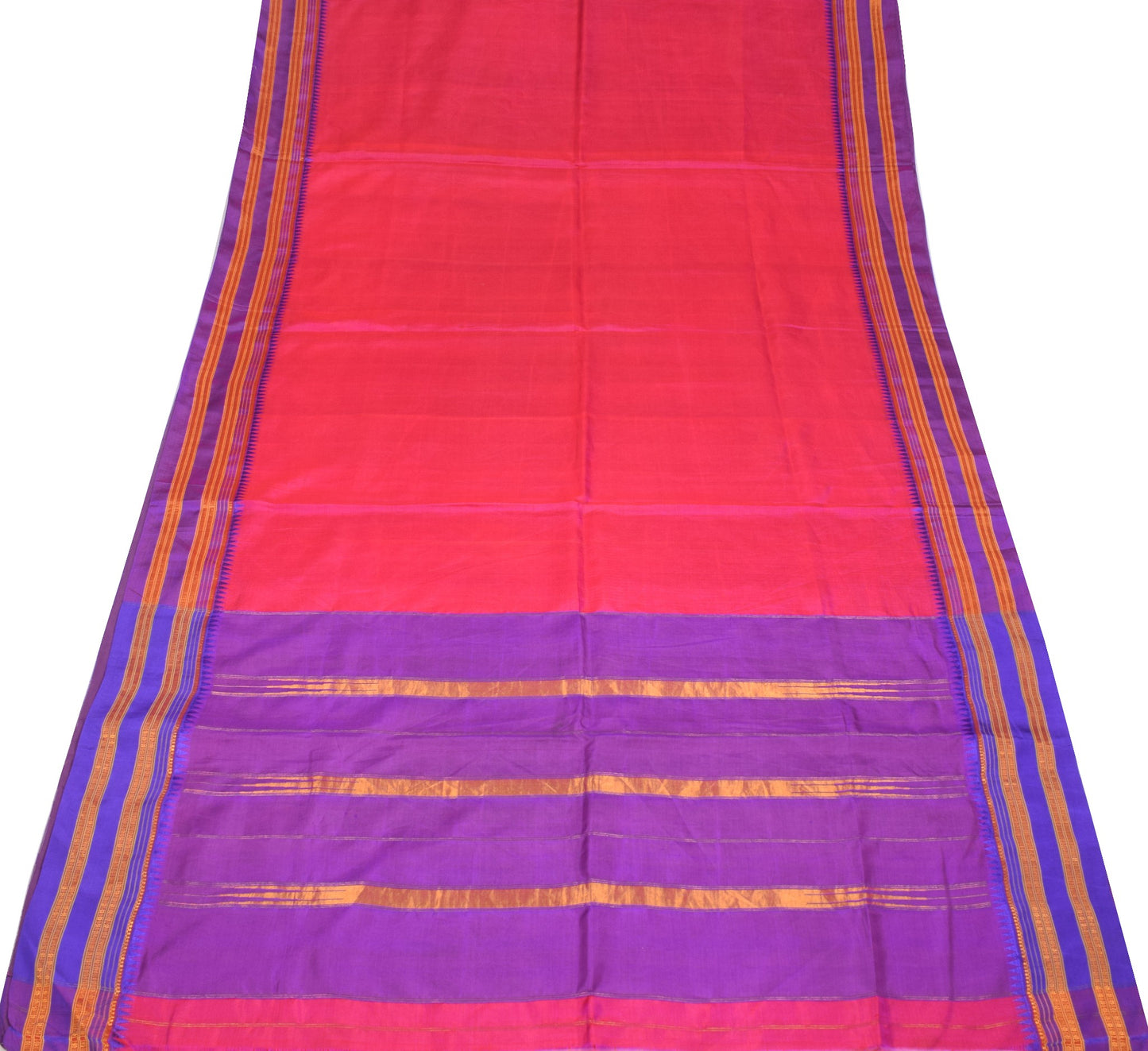 Sushila Vintage Magenta Narayanpet Saree 6Yard Handloom Silk Sari Contrast Pallu