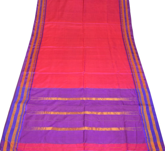 Sushila Vintage Magenta Narayanpet Saree 6Yard Handloom Silk Sari Contrast Pallu