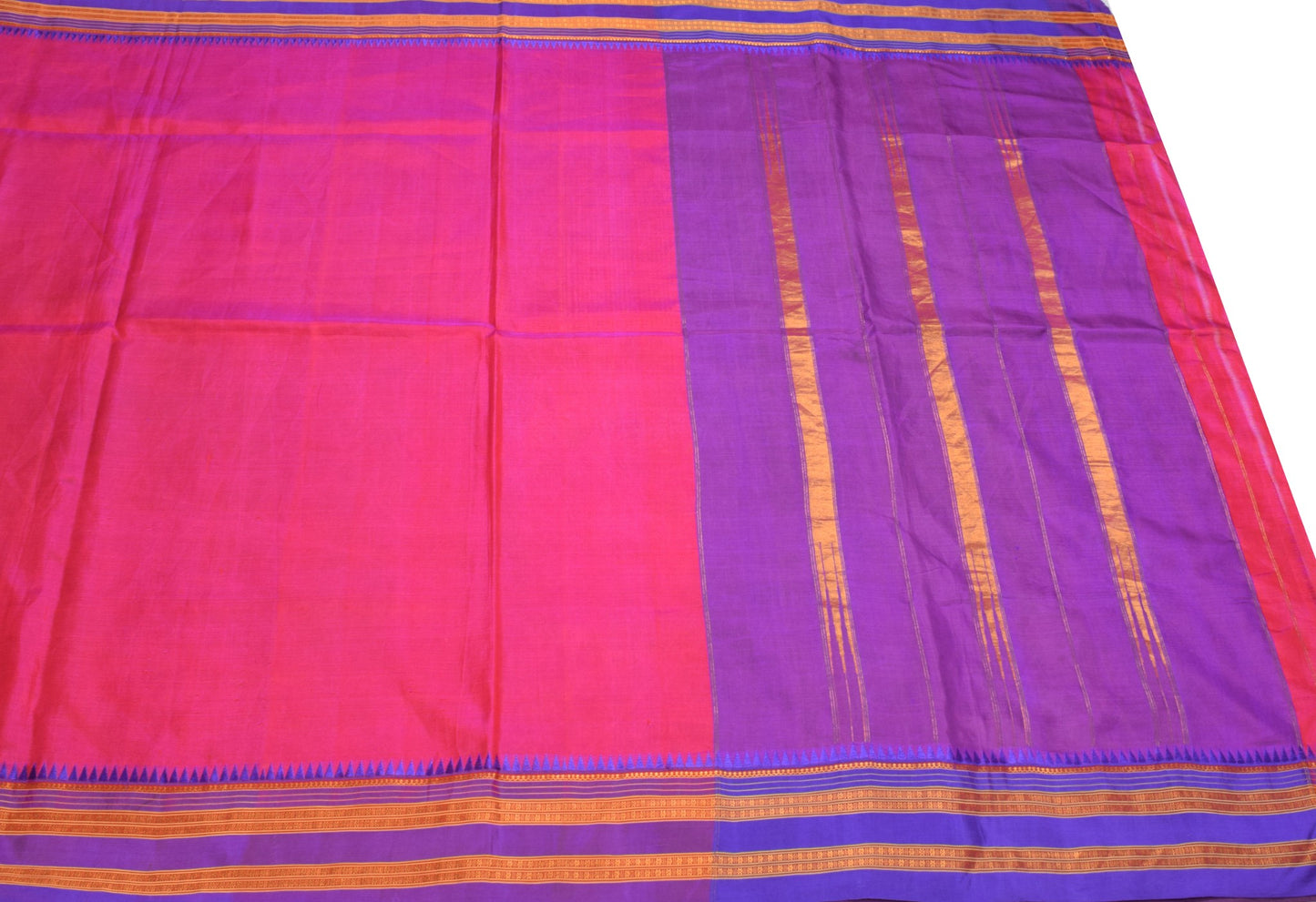 Sushila Vintage Magenta Narayanpet Saree 6Yard Handloom Silk Sari Contrast Pallu
