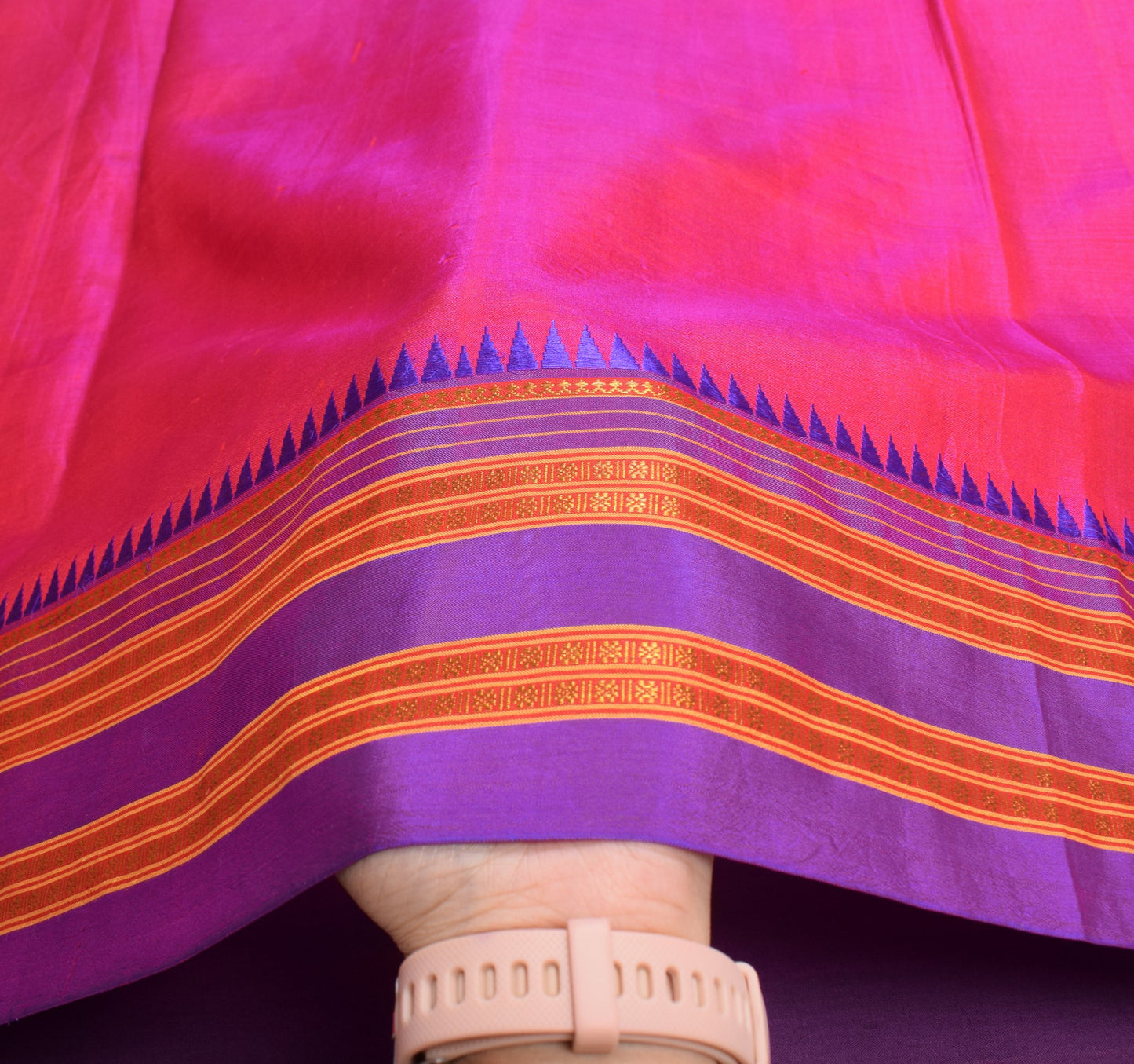 Sushila Vintage Magenta Narayanpet Saree 6Yard Handloom Silk Sari Contrast Pallu