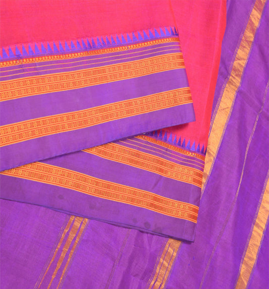 Sushila Vintage Magenta Narayanpet Saree 6Yard Handloom Silk Sari Contrast Pallu
