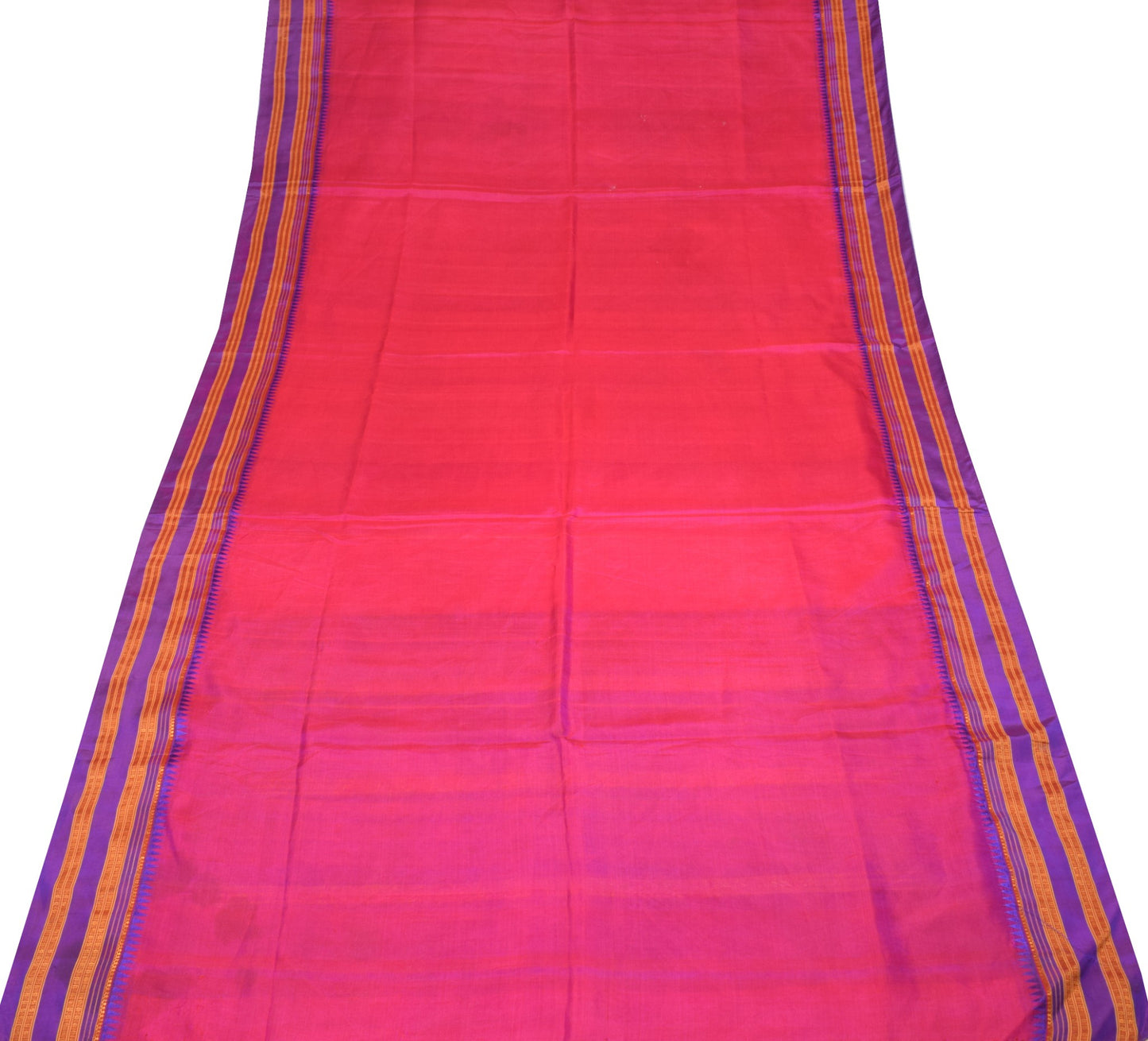 Sushila Vintage Magenta Narayanpet Saree 6Yard Handloom Silk Sari Contrast Pallu