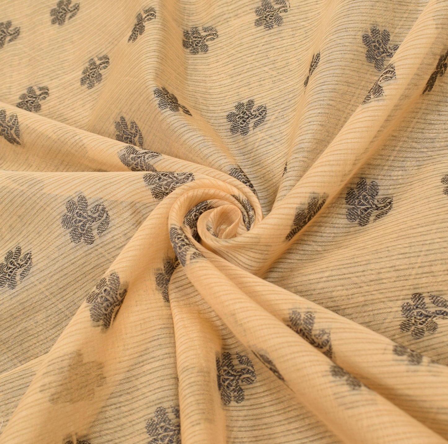 Sushila Vintage Beige Floral Saree Pure Cotton Silk Woven 6YD Sari Blouse Fabric