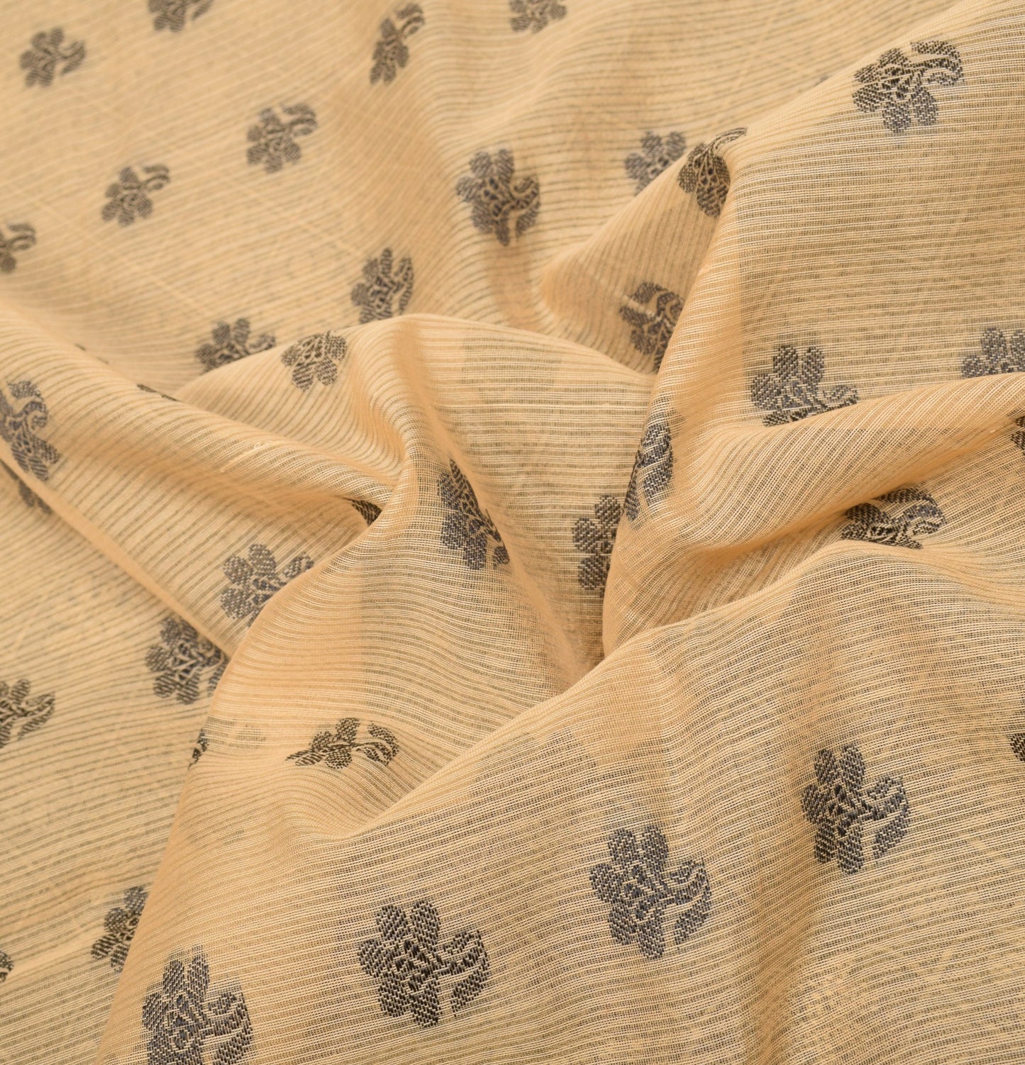 Sushila Vintage Beige Floral Saree Pure Cotton Silk Woven 6YD Sari Blouse Fabric
