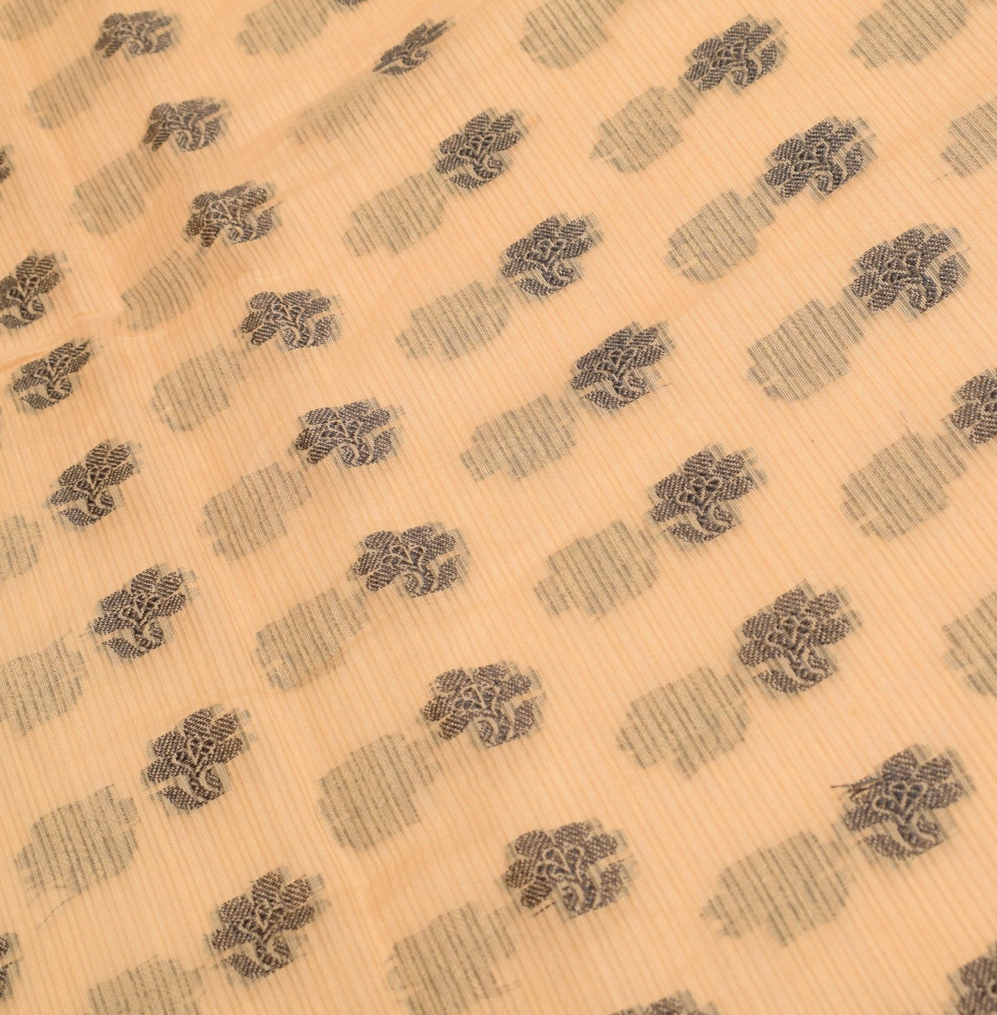 Sushila Vintage Beige Floral Saree Pure Cotton Silk Woven 6YD Sari Blouse Fabric