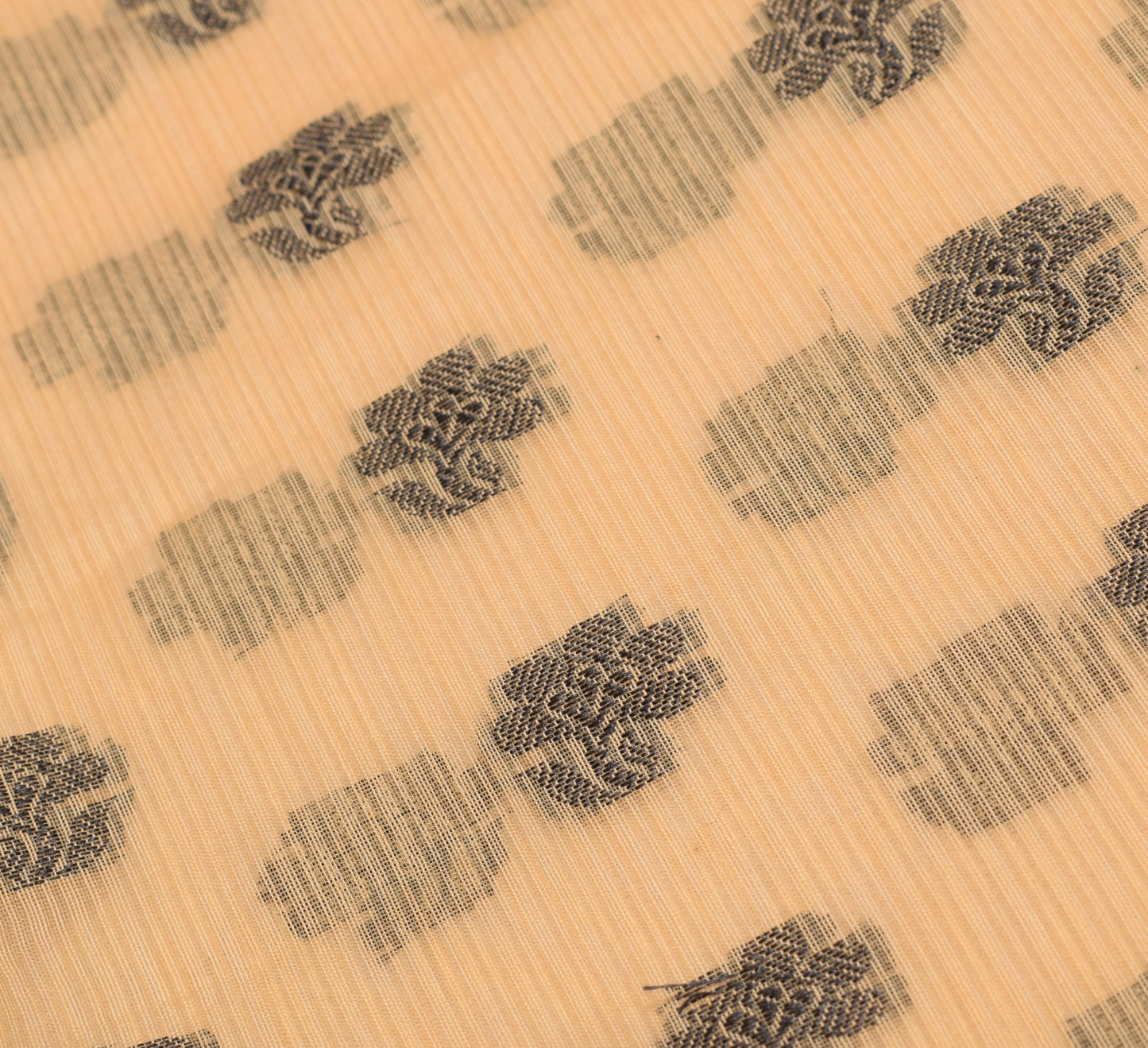 Sushila Vintage Beige Floral Saree Pure Cotton Silk Woven 6YD Sari Blouse Fabric