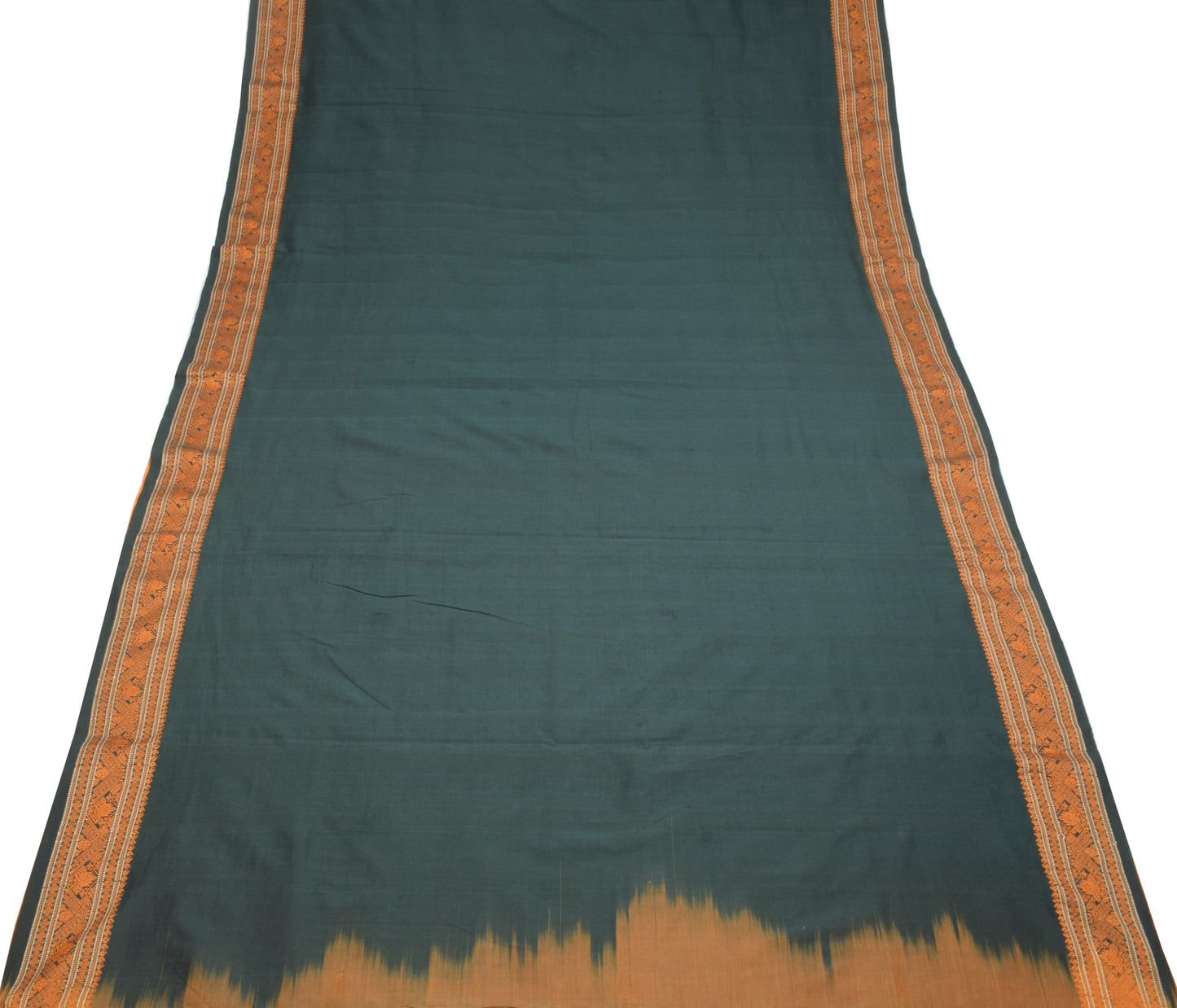 Sushila Vintage Dark Green Saree Hand Woven Pure Cotton Silk Sari Craft Fabric
