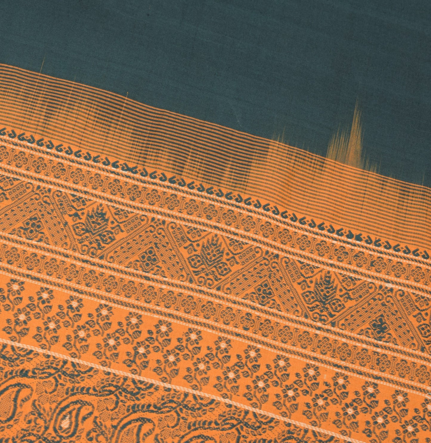 Sushila Vintage Dark Green Saree Hand Woven Pure Cotton Silk Sari Craft Fabric