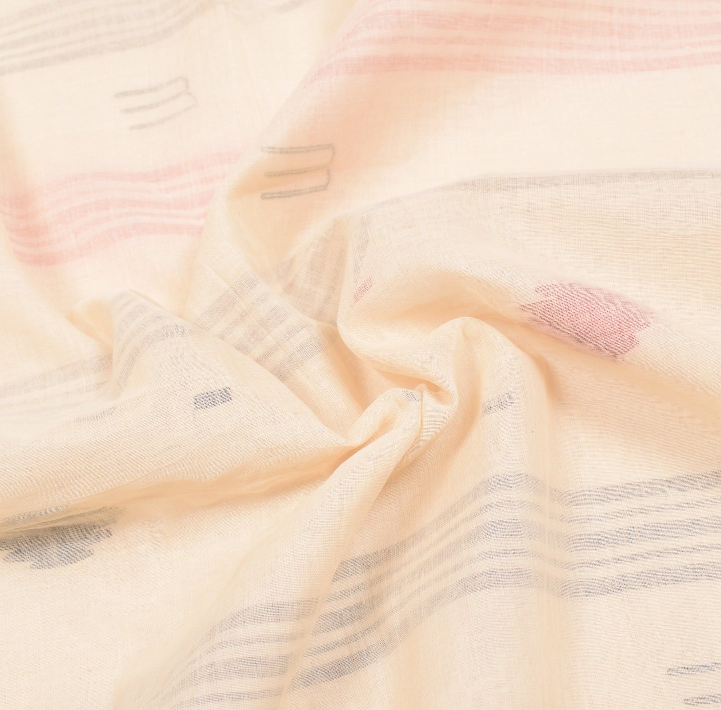 Sushila Vintage Bengal Tant Woven Saree with Ikat Border Pure Cotton Cream Sari