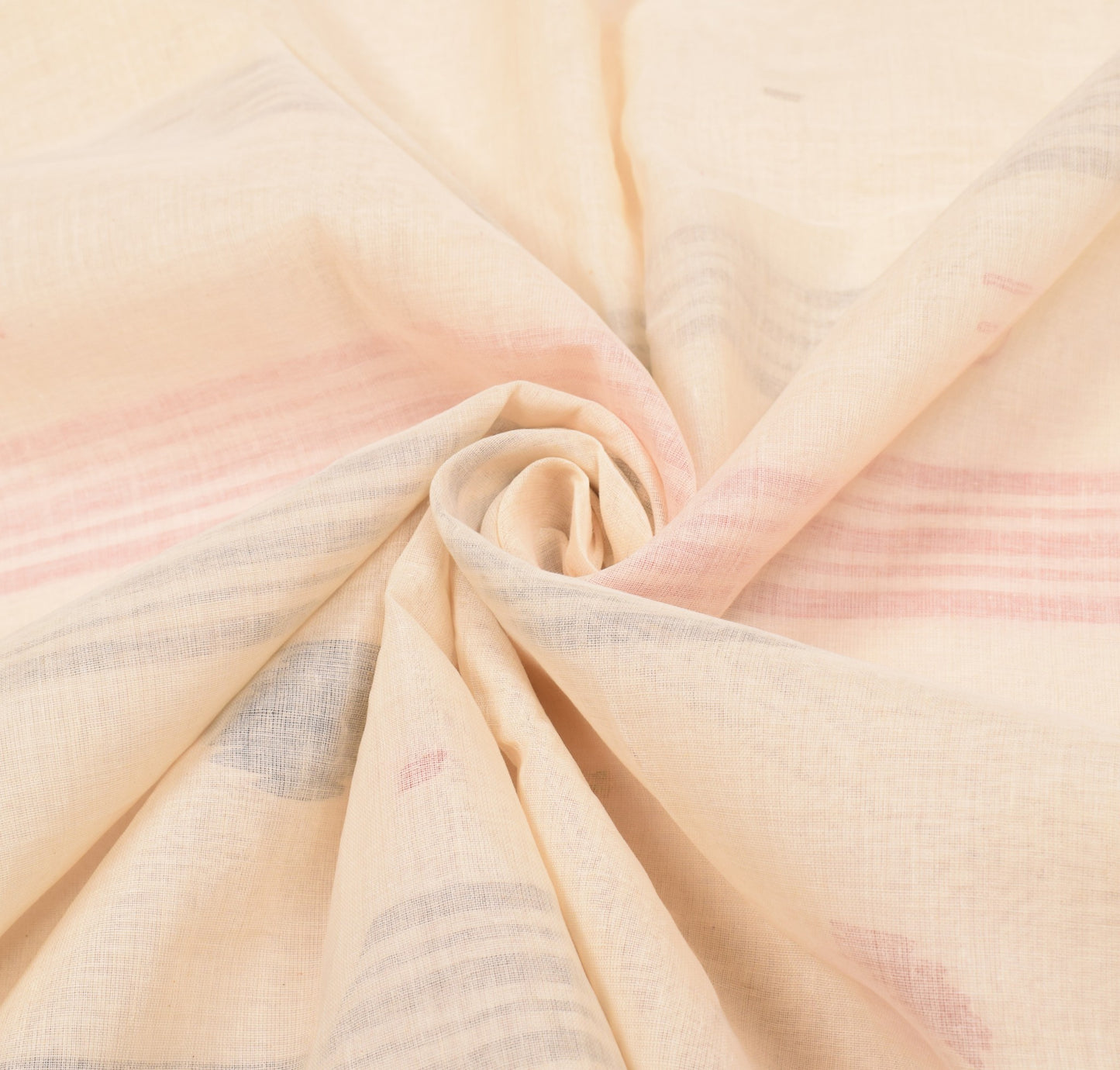 Sushila Vintage Bengal Tant Woven Saree with Ikat Border Pure Cotton Cream Sari