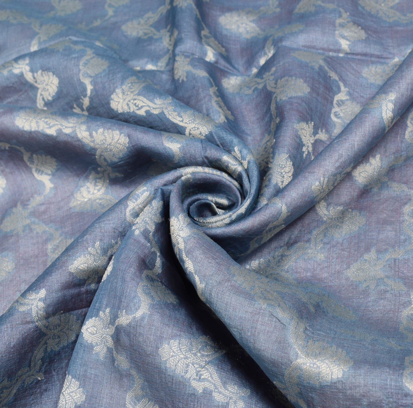 Sushila Vintage Gray Saree Pink Border Pallu Woven Pure Tussar Silk Sari Fabric