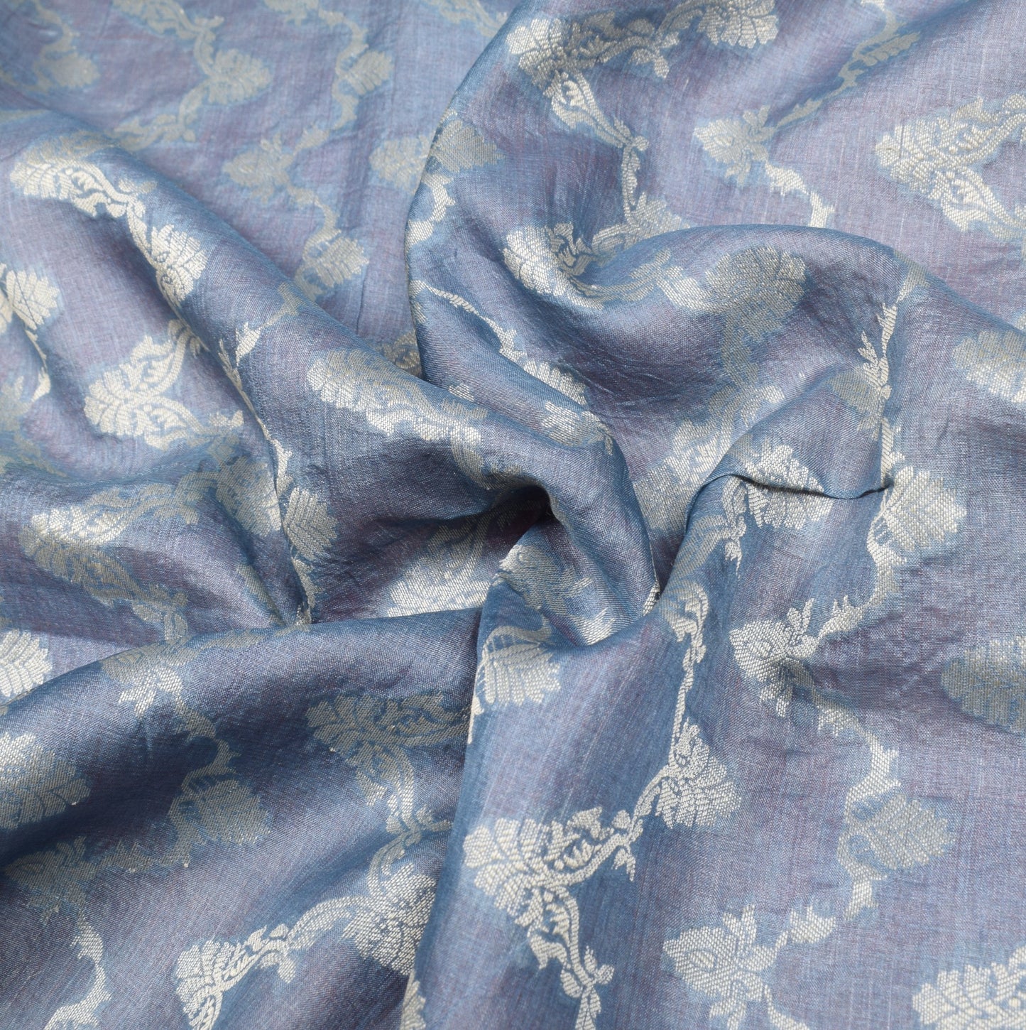 Sushila Vintage Gray Saree Pink Border Pallu Woven Pure Tussar Silk Sari Fabric