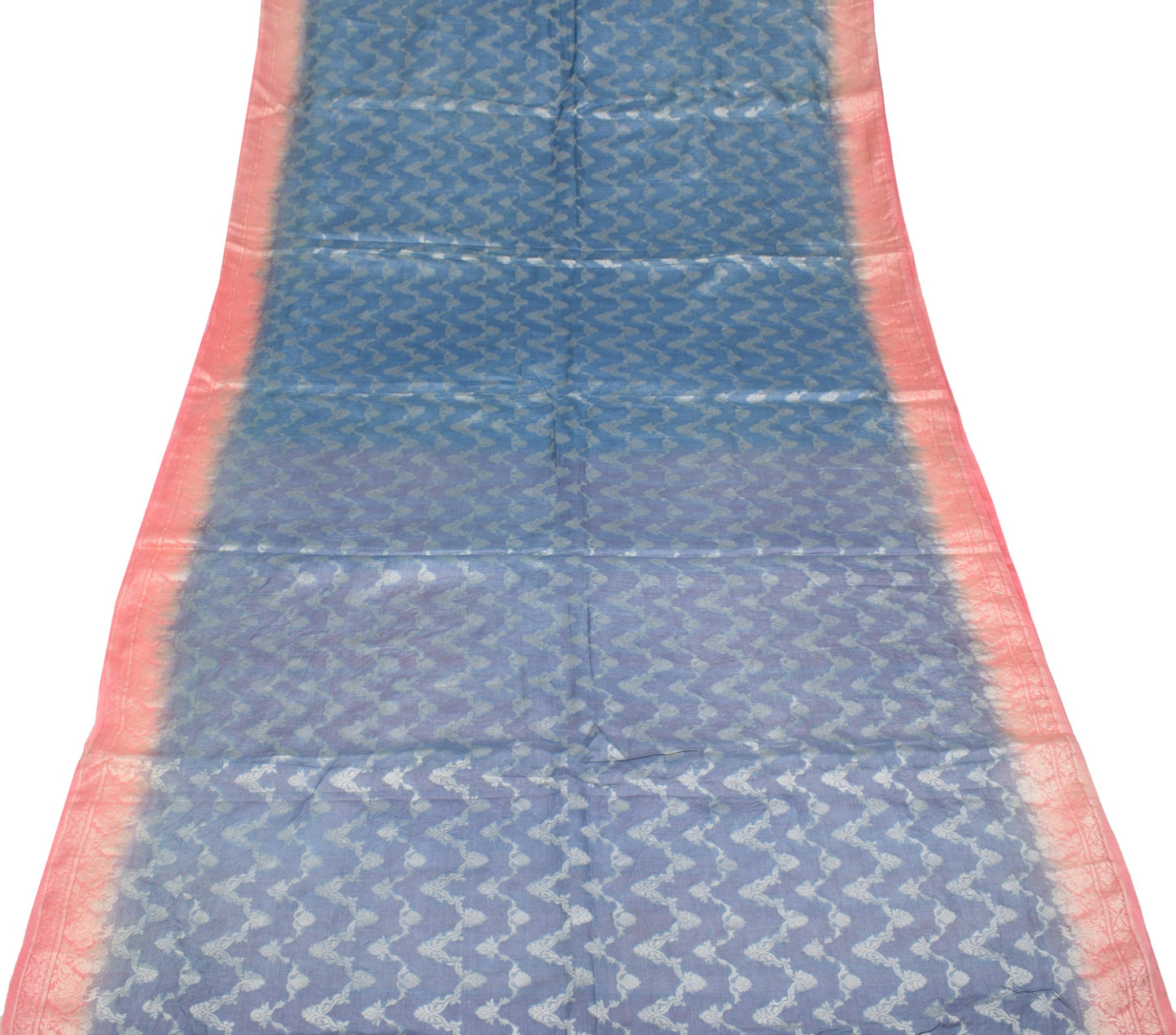 Sushila Vintage Gray Saree Pink Border Pallu Woven Pure Tussar Silk Sari Fabric