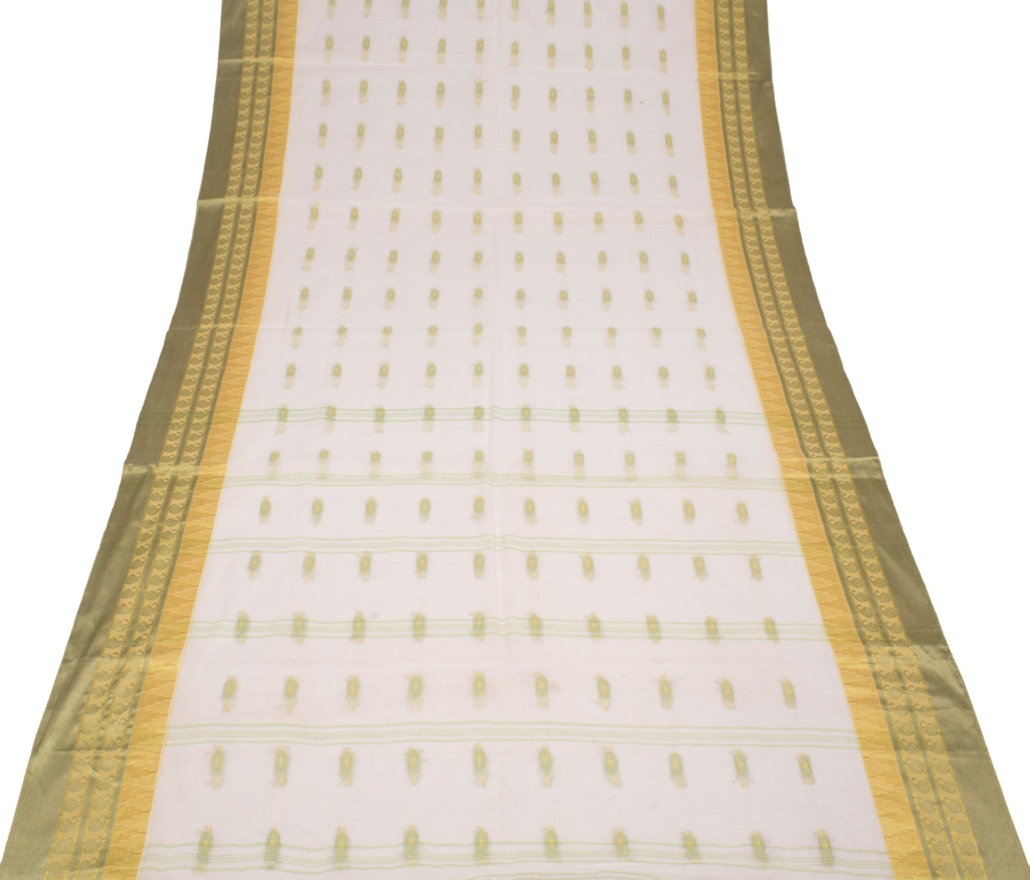 Sushila Vintage Kerala Handloom Saree Pure Cotton White Woven Sari Craft Fabric