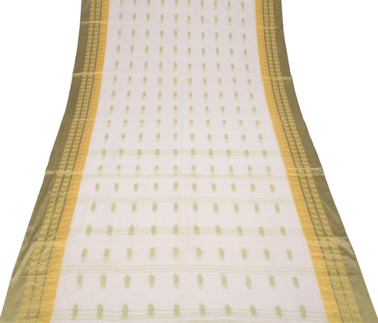Sushila Vintage Kerala Handloom Saree Pure Cotton White Woven Sari Craft Fabric