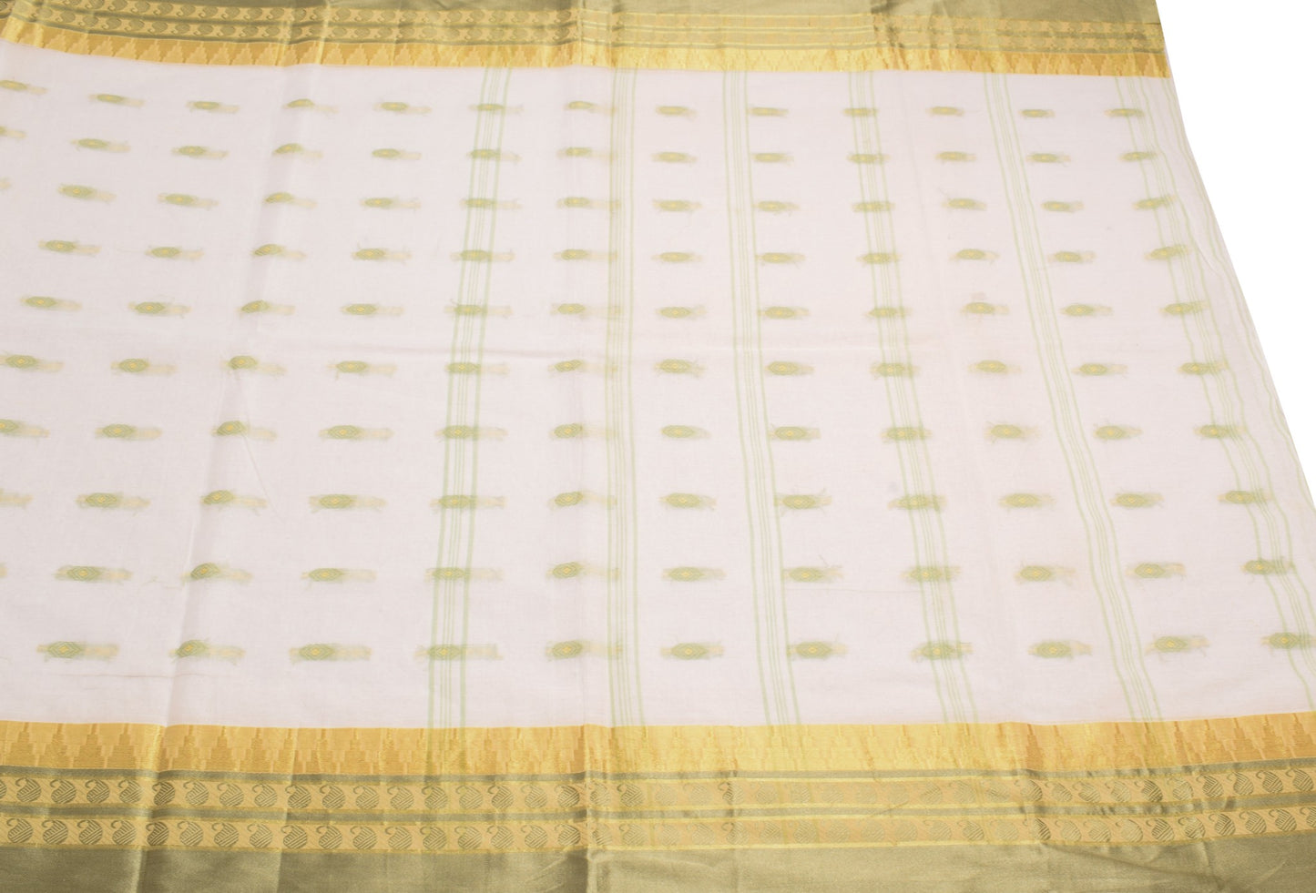 Sushila Vintage Kerala Handloom Saree Pure Cotton White Woven Sari Craft Fabric