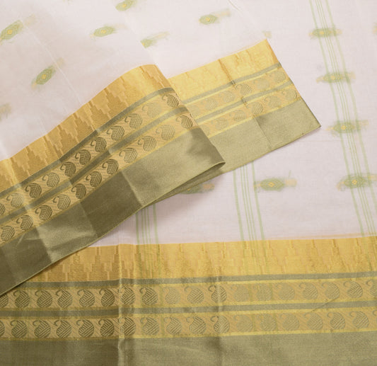 Sushila Vintage Kerala Handloom Saree Pure Cotton White Woven Sari Craft Fabric