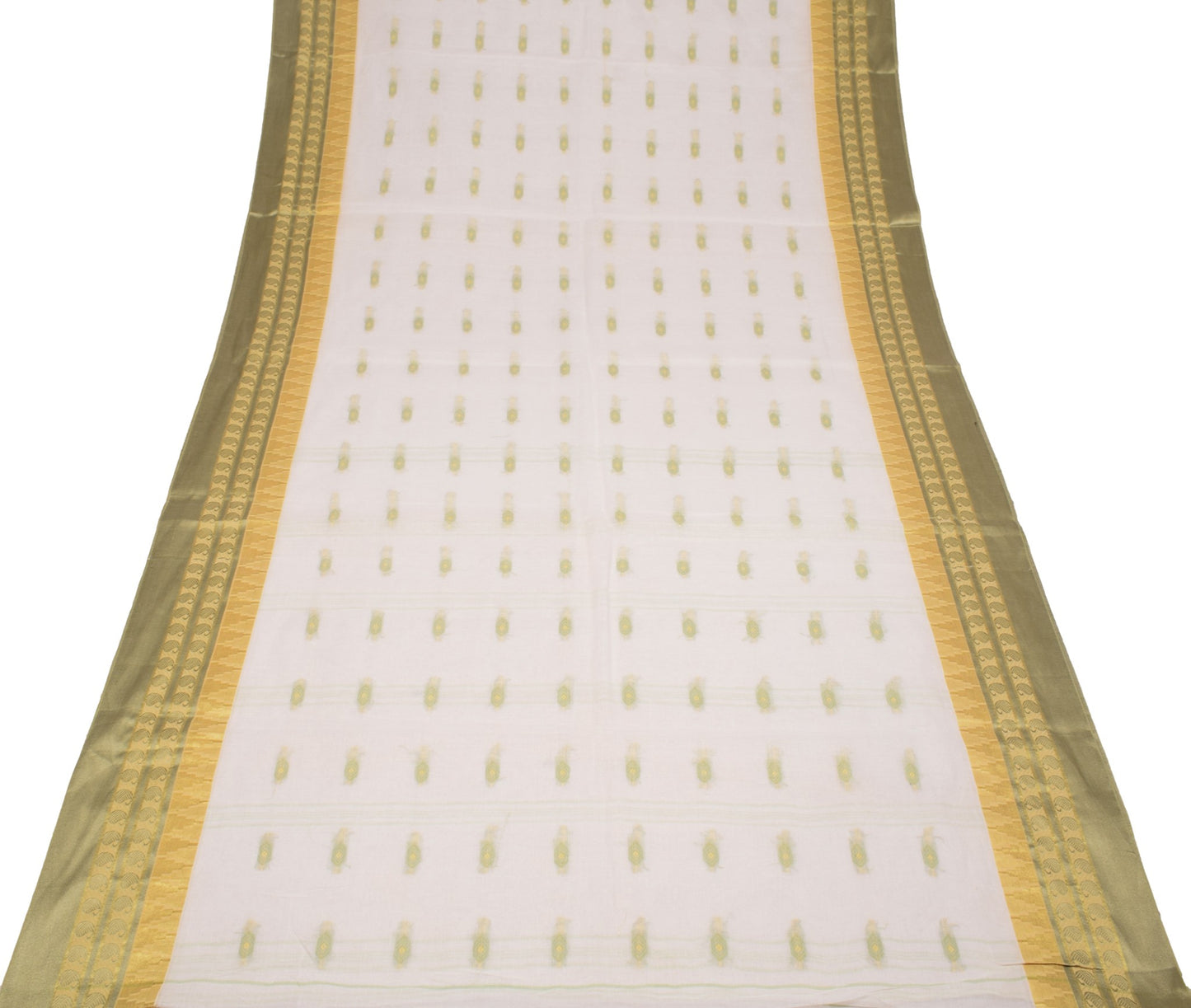 Sushila Vintage Kerala Handloom Saree Pure Cotton White Woven Sari Craft Fabric