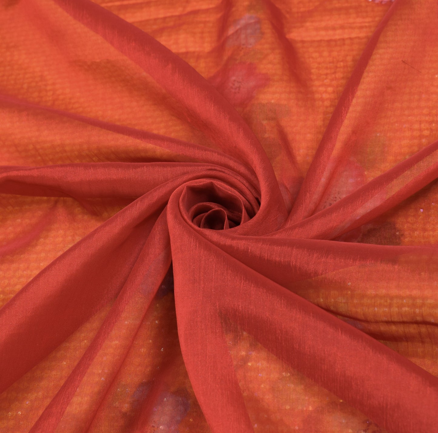 Sushila Vintage Red Art Silk Saree Sequin Embellish Orange Pallu Sari Fabric