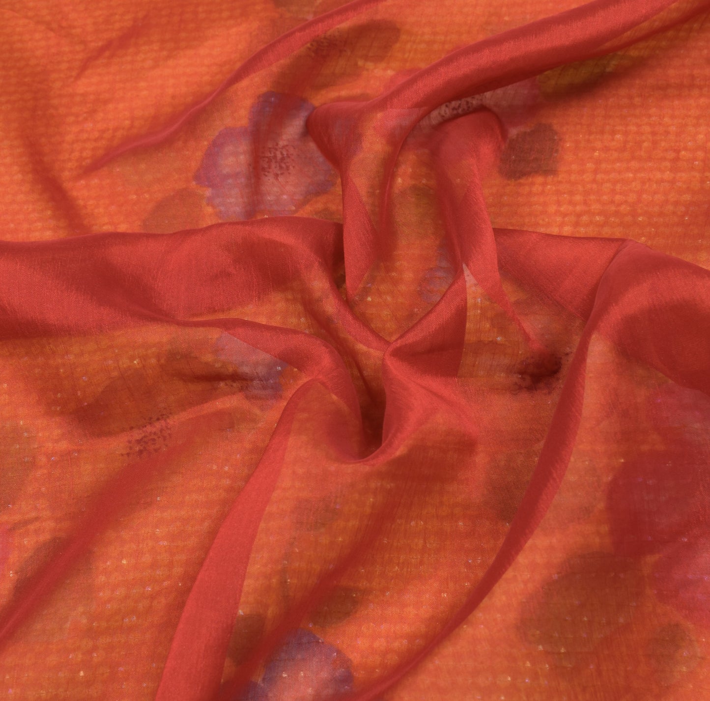 Sushila Vintage Red Art Silk Saree Sequin Embellish Orange Pallu Sari Fabric