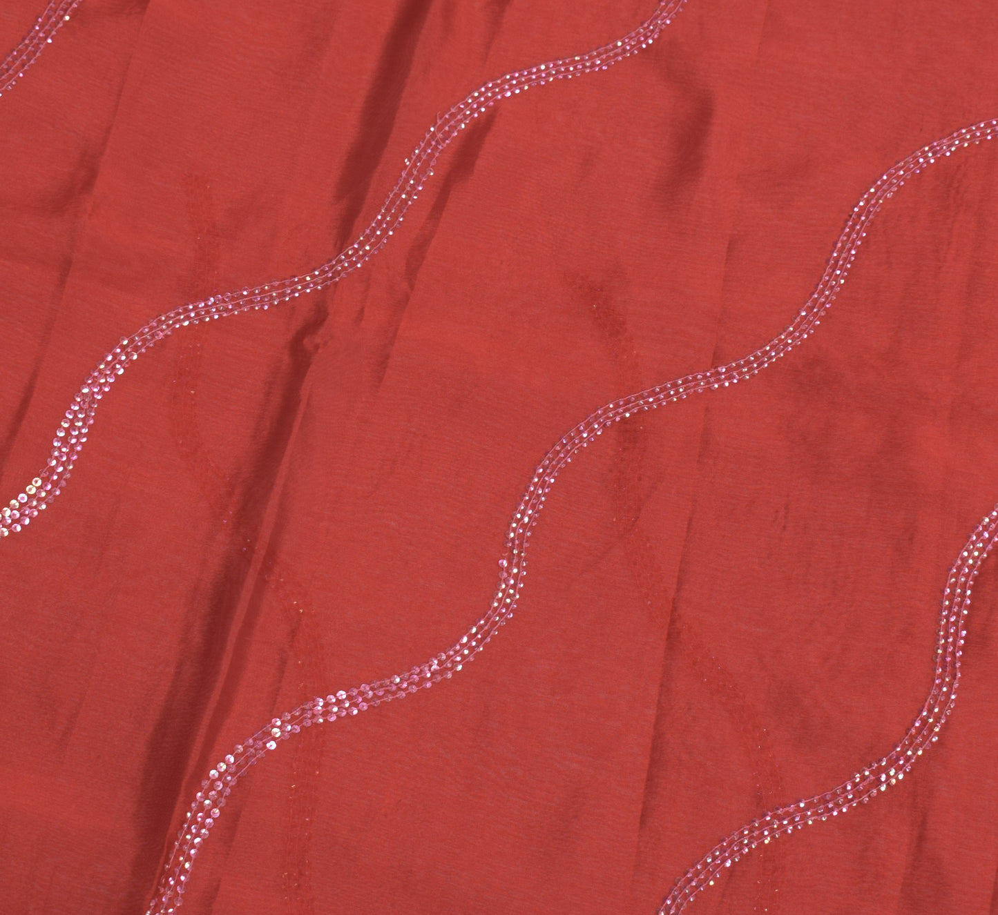 Sushila Vintage Red Art Silk Saree Sequin Embellish Orange Pallu Sari Fabric