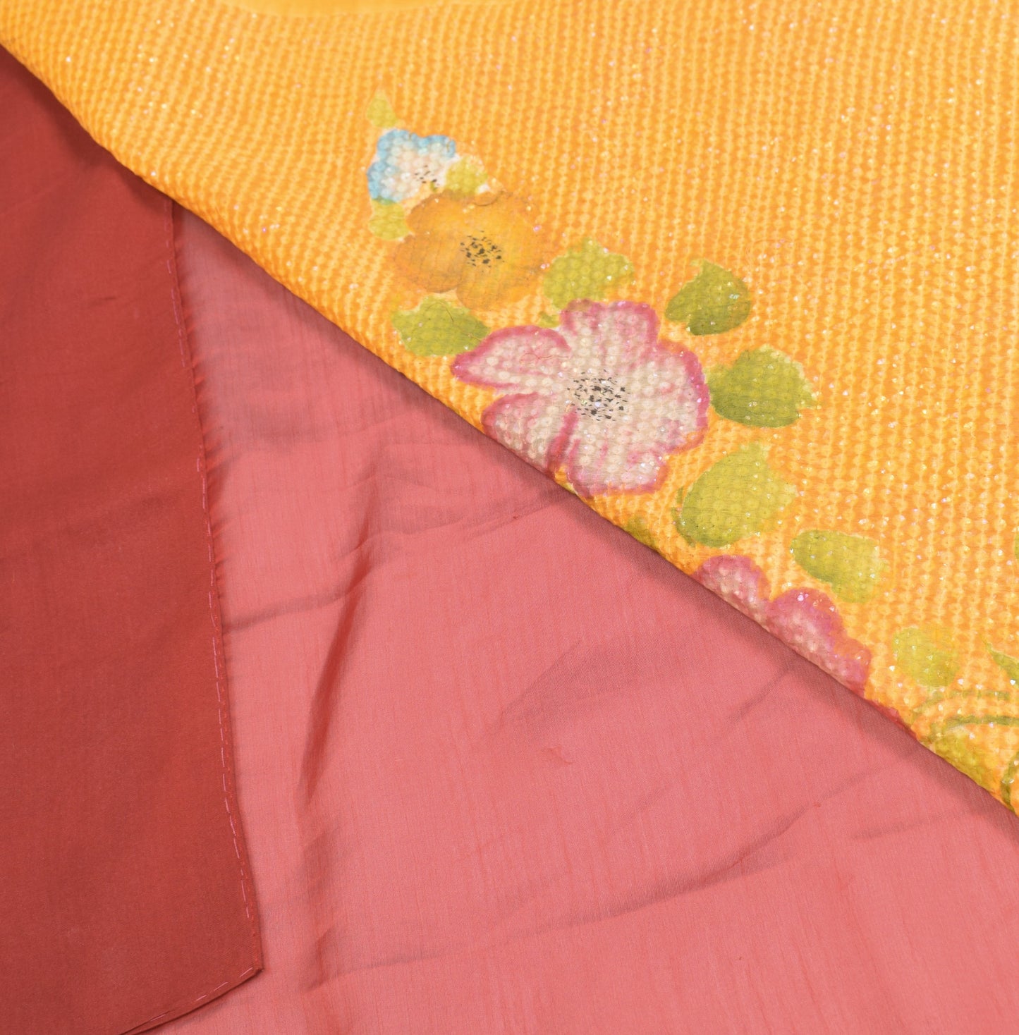 Sushila Vintage Red Art Silk Saree Sequin Embellish Orange Pallu Sari Fabric