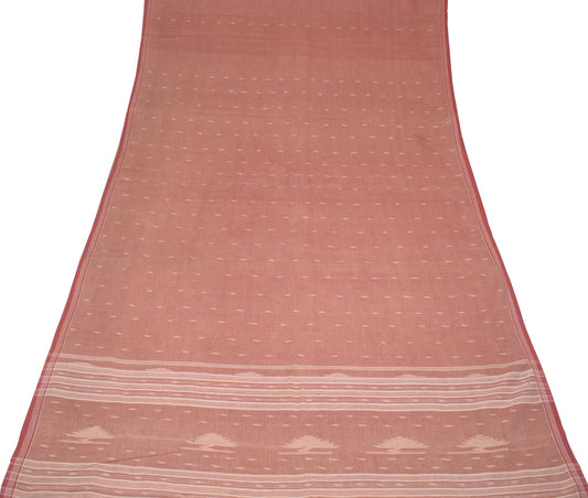 Sushila Vintage Bengal Tant Woven Saree Brown Pure Cotton Handloom Sari Fabric