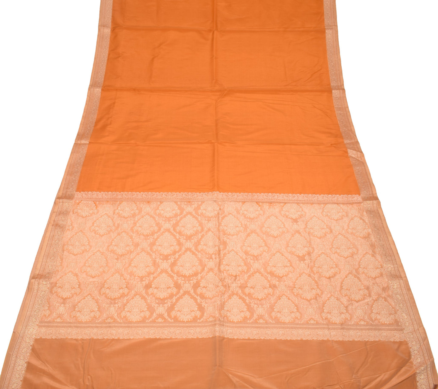 Sushila Vintage Orange Banarasi Pure Silk Saree Gold Zari Woven Sari 5Yd Fabric