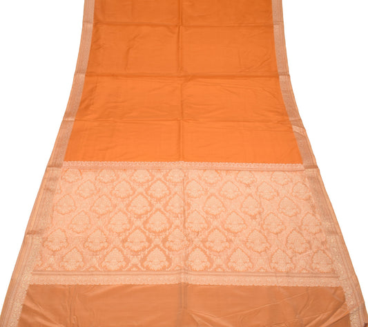 Sushila Vintage Orange Banarasi Pure Silk Saree Gold Zari Woven Sari 5Yd Fabric