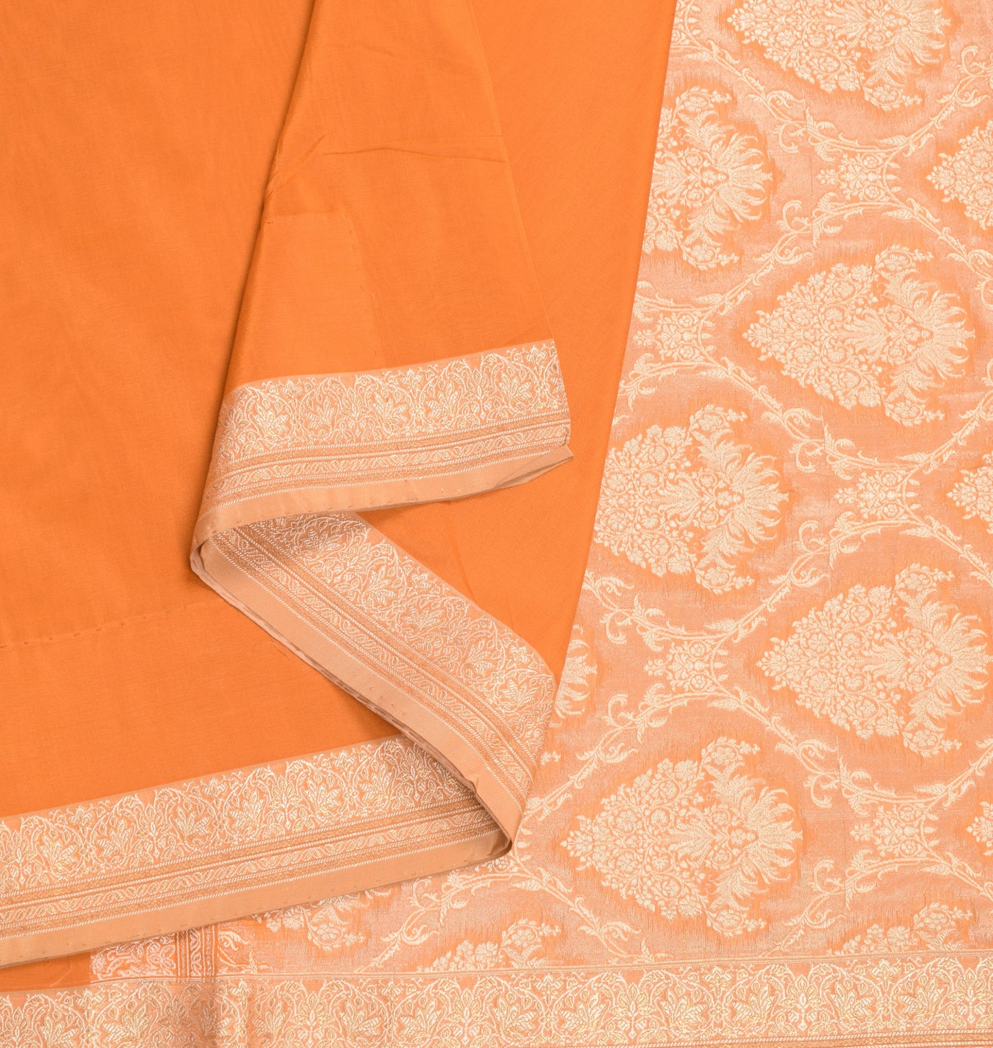 Sushila Vintage Orange Banarasi Pure Silk Saree Gold Zari Woven Sari 5Yd Fabric
