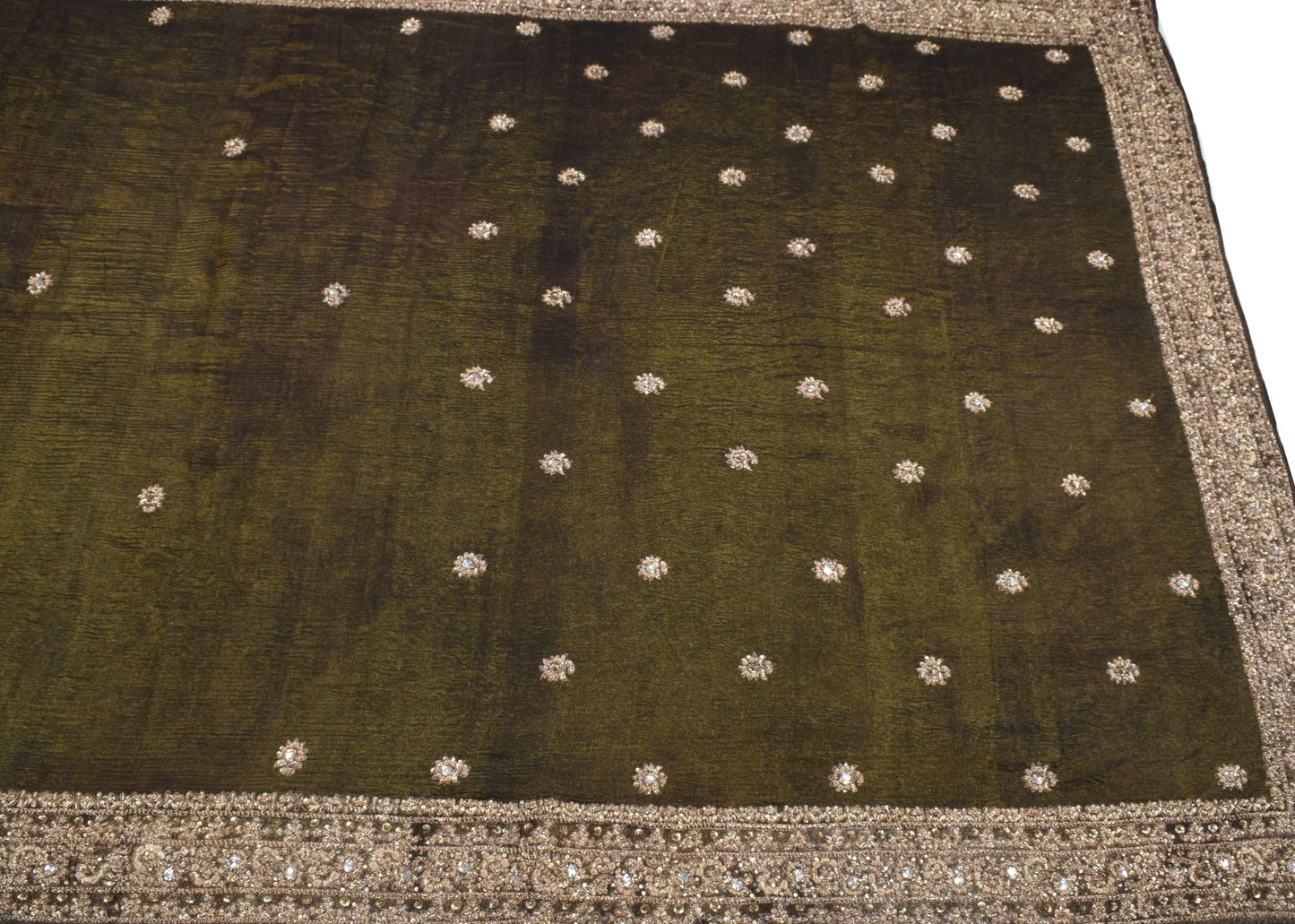 Sushila Vintage Pure Tissue Crush Saree Black HEAVY Zardozi Work 5YD Sari Fabric