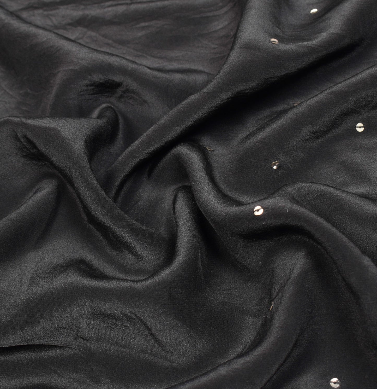 Sushila Vintage HEAVY Black Saree Pure Crepe Silk HandBeaded Zardozi Sari Fabric