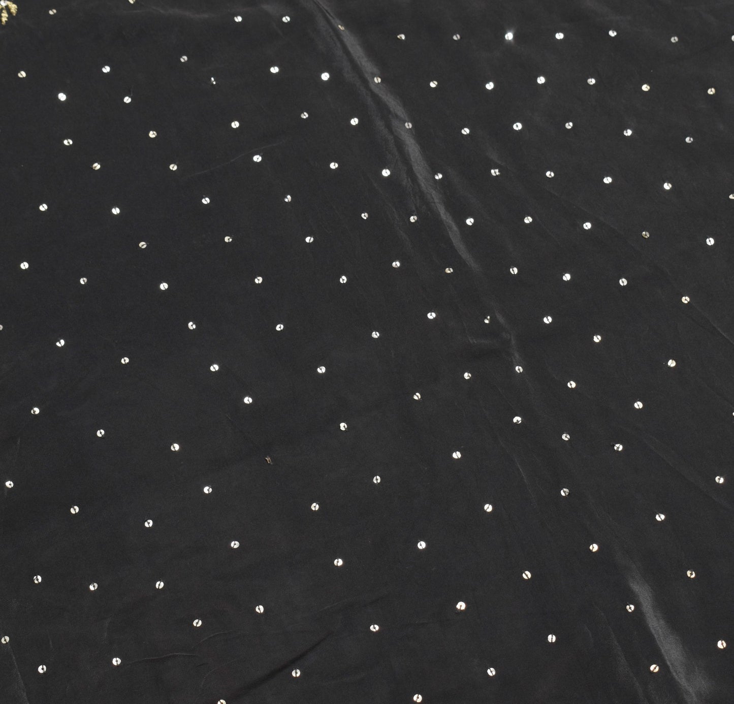 Sushila Vintage HEAVY Black Saree Pure Crepe Silk HandBeaded Zardozi Sari Fabric