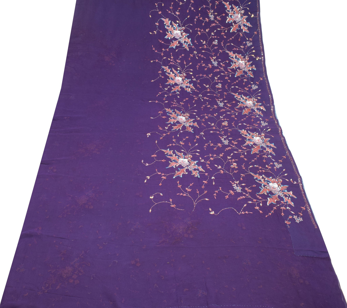 Sushila Vintage HEAVY Purple Saree Pure Georgette Sequins Hand Work Sari Fabric