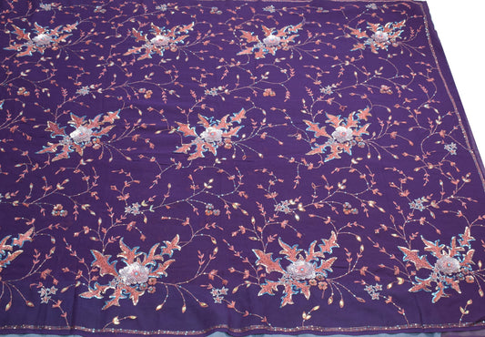 Sushila Vintage HEAVY Purple Saree Pure Georgette Sequins Hand Work Sari Fabric