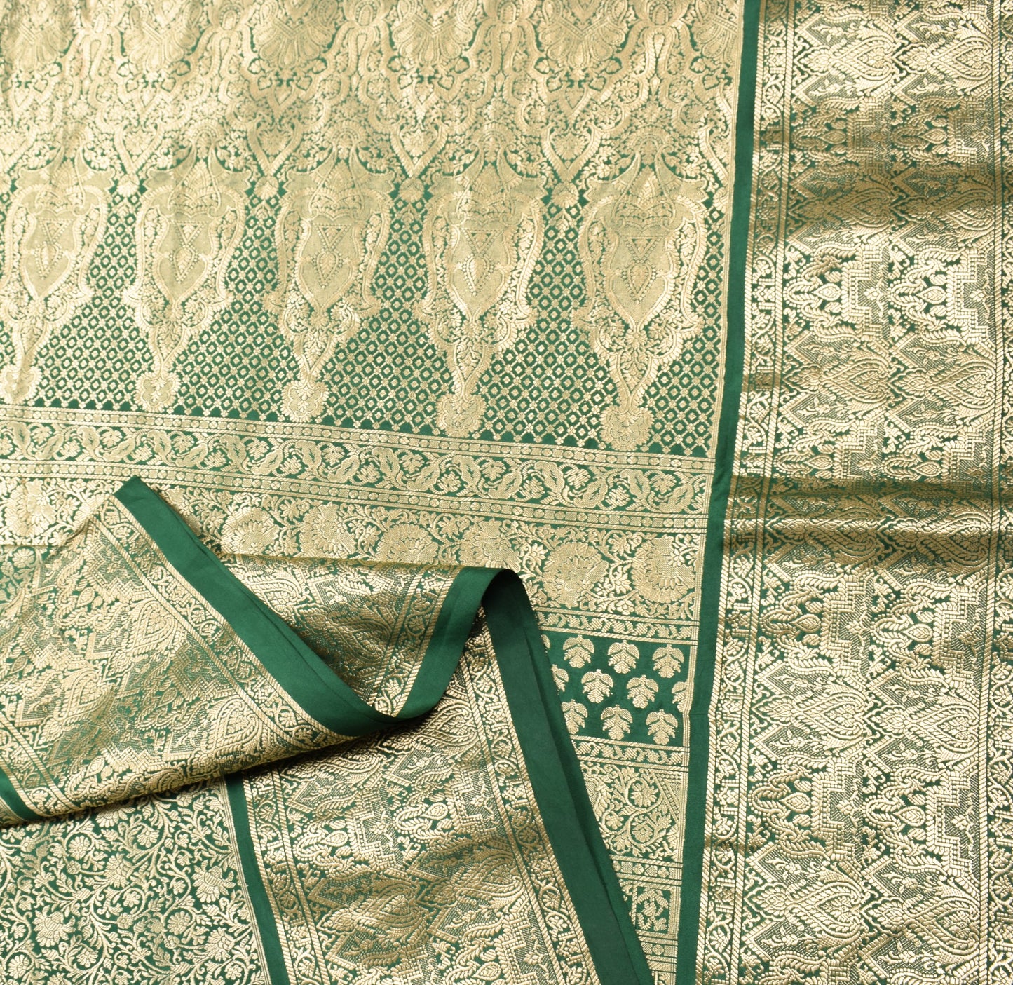Sushila Vintage Green Banarasi Brocade Saree Pure Silk Gold Zari HEAVY 5YD Sari