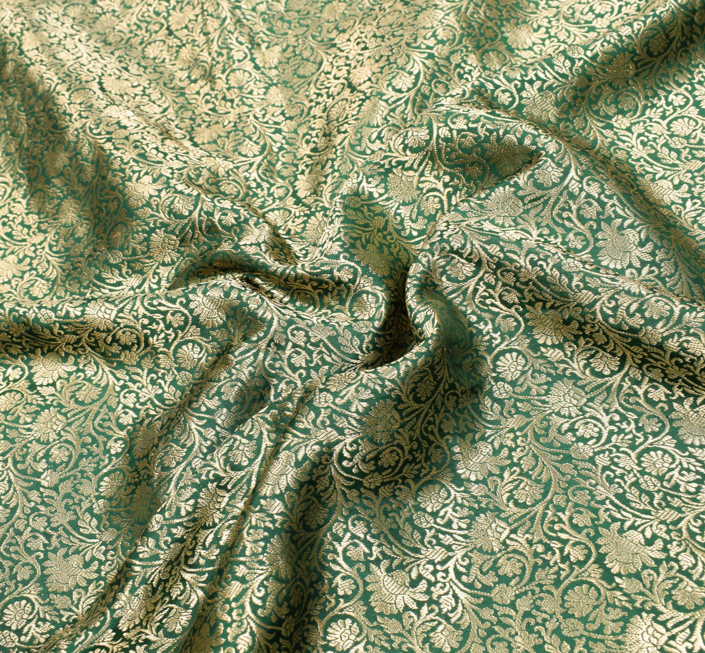 Sushila Vintage Green Banarasi Brocade Saree Pure Silk Gold Zari HEAVY 5YD Sari