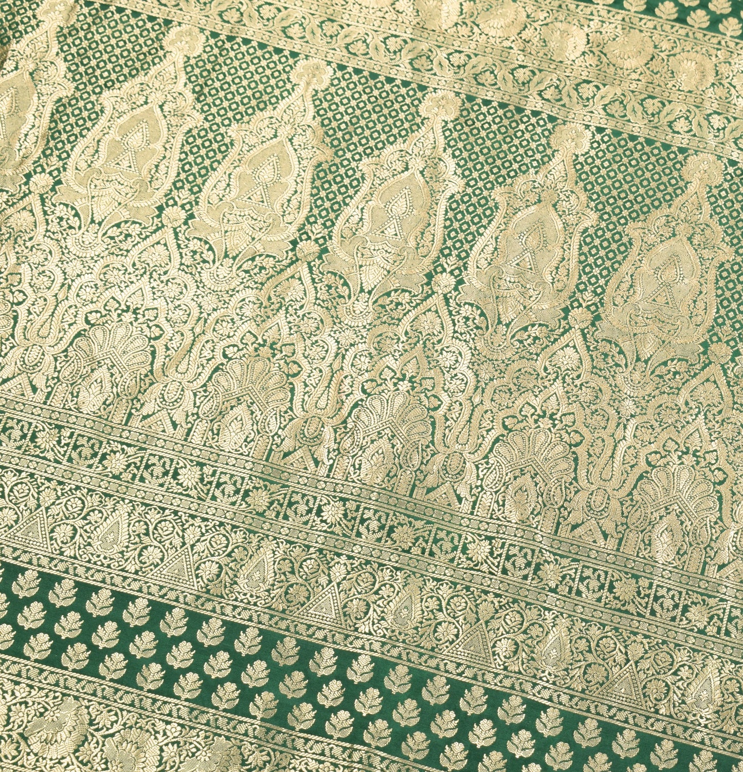 Sushila Vintage Green Banarasi Brocade Saree Pure Silk Gold Zari HEAVY 5YD Sari