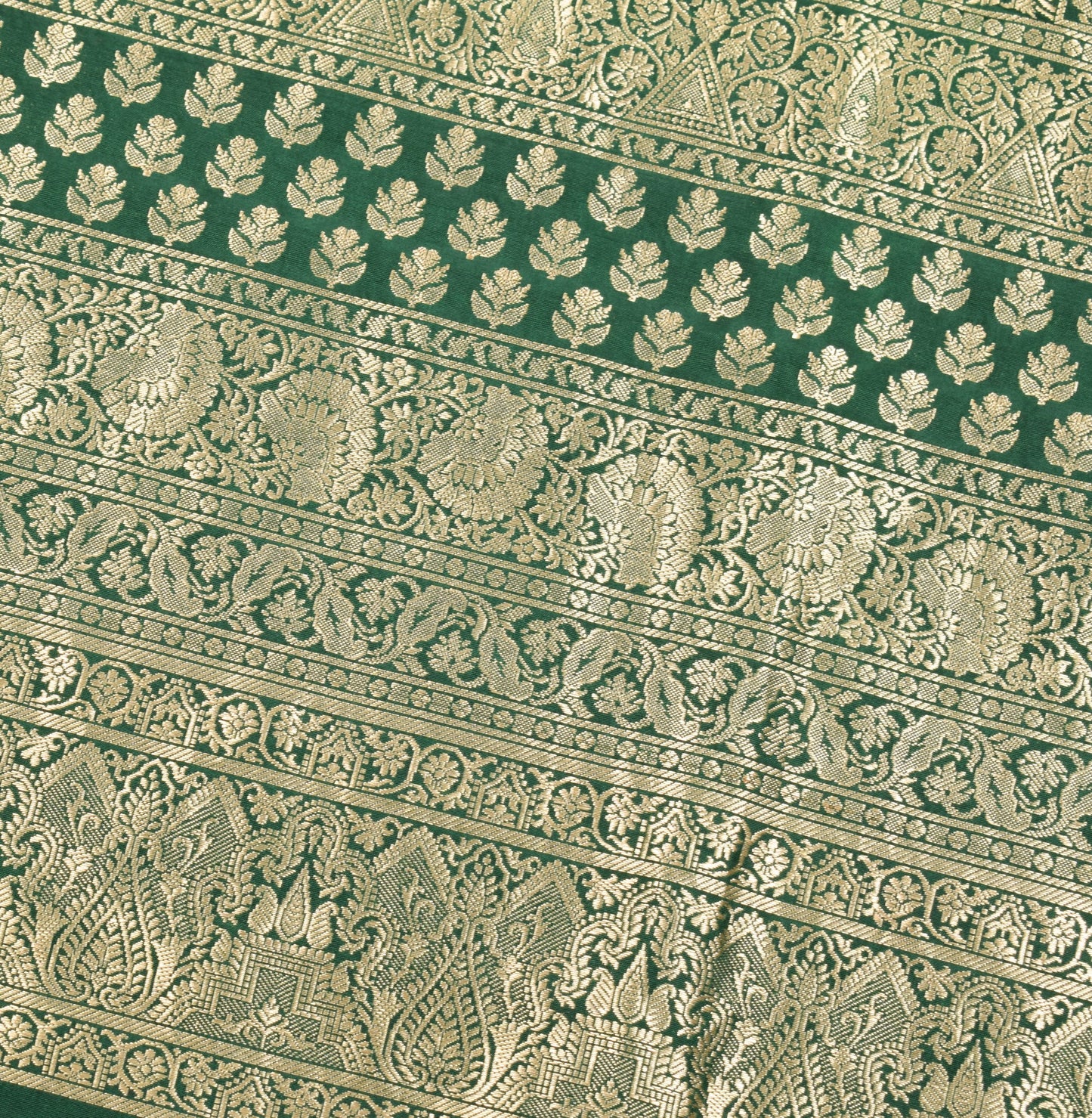 Sushila Vintage Green Banarasi Brocade Saree Pure Silk Gold Zari HEAVY 5YD Sari