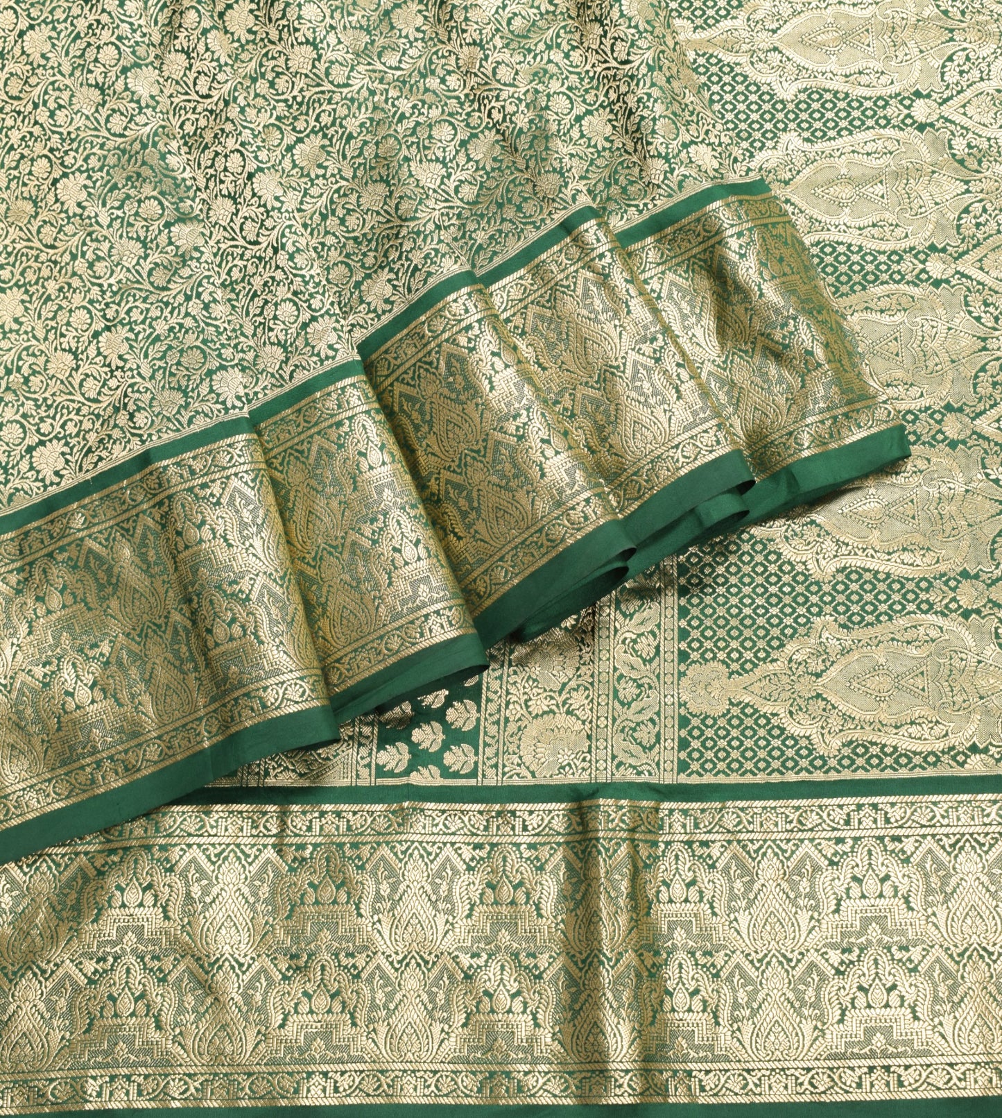 Sushila Vintage Green Banarasi Brocade Saree Pure Silk Gold Zari HEAVY 5YD Sari