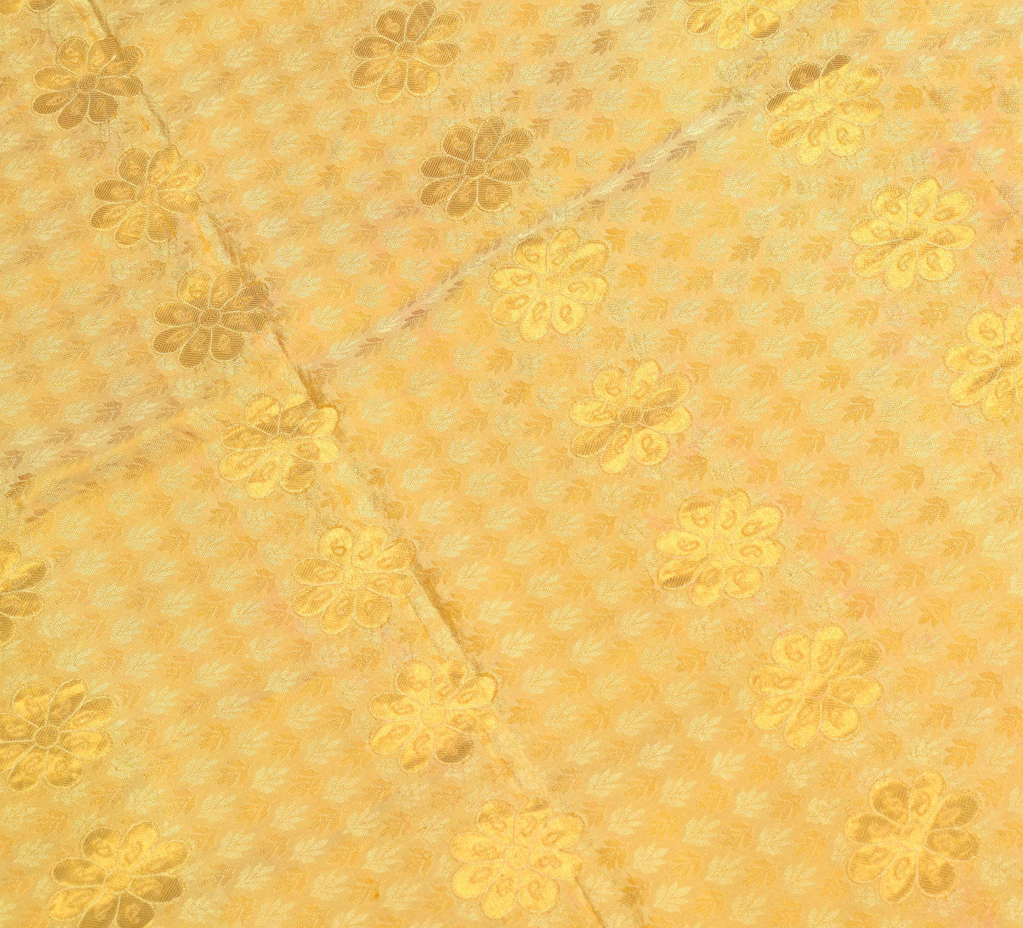 Sushila Vintage Light Yellow kanjivaram Saree Pure Silk Zari Brocade Sari Fabric