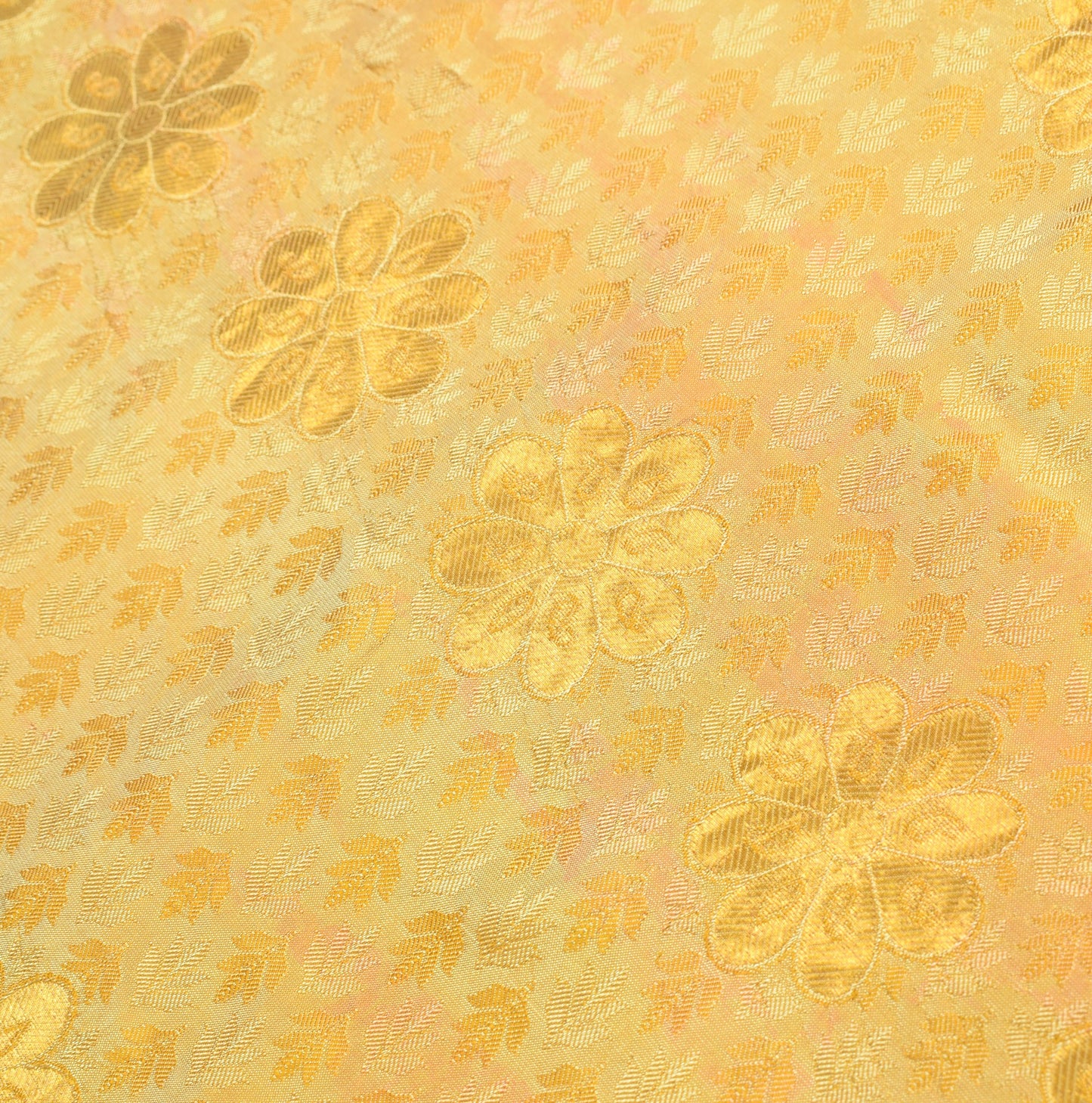 Sushila Vintage Light Yellow kanjivaram Saree Pure Silk Zari Brocade Sari Fabric