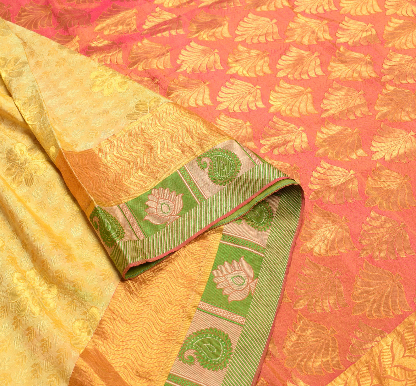 Sushila Vintage Light Yellow kanjivaram Saree Pure Silk Zari Brocade Sari Fabric