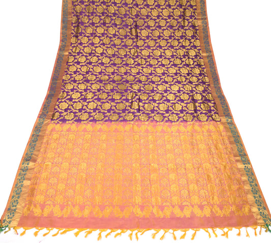 Sushila Vintage Banarasi or Kanchipuram Saree Purple Gold Zari Woven Sari Fabric
