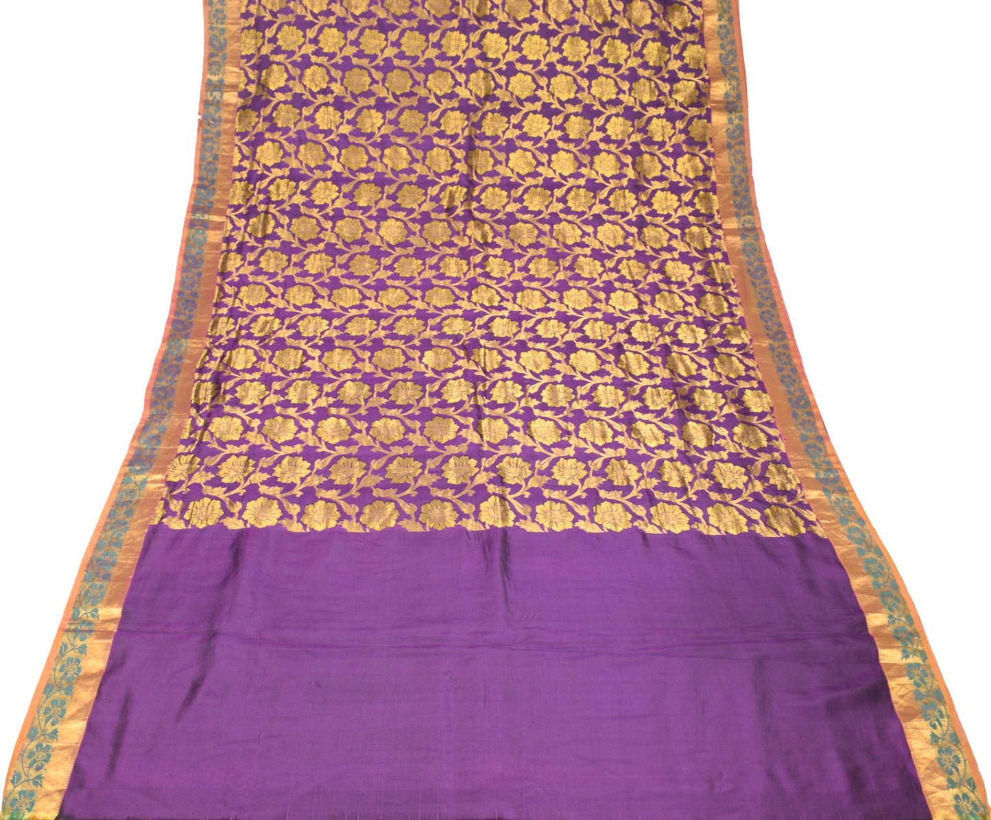 Sushila Vintage Banarasi or Kanchipuram Saree Purple Gold Zari Woven Sari Fabric